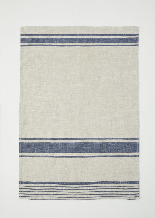 Strofinaccio in lino a righe irregolari | Naturale/Blu