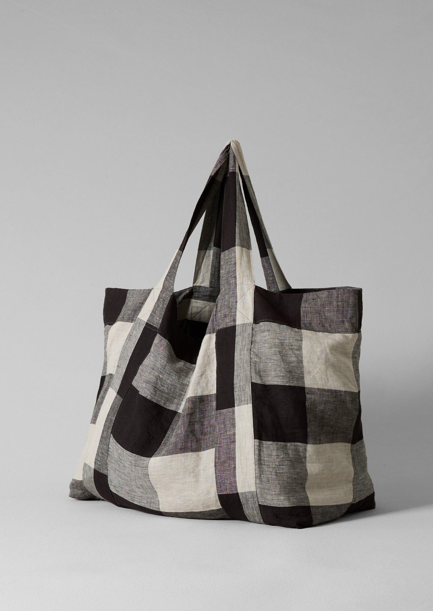 Borsa in lino leggero Macro Gingham | Ecru/Carbone