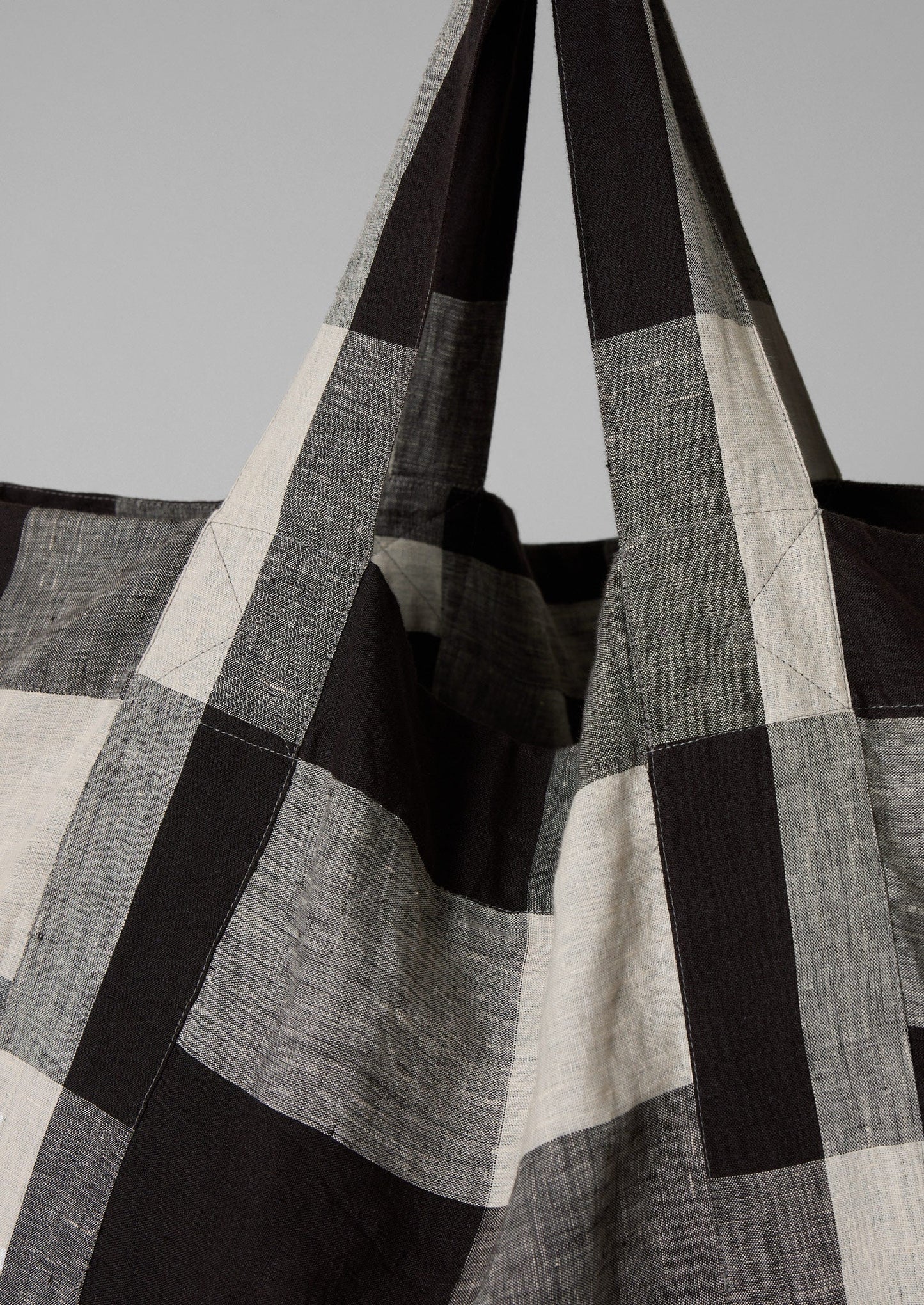 Borsa in lino leggero Macro Gingham | Ecru/Carbone