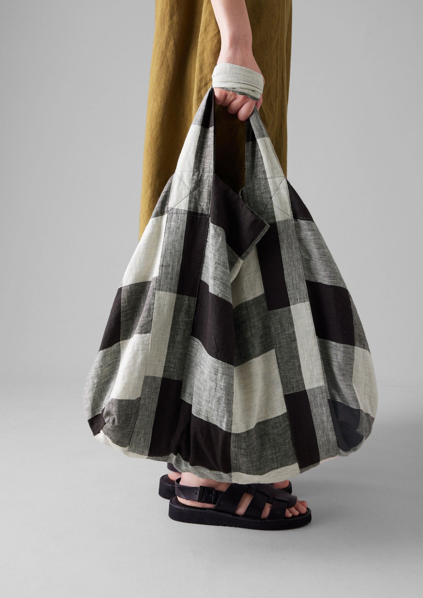 Borsa in lino leggero Macro Gingham | Ecru/Carbone