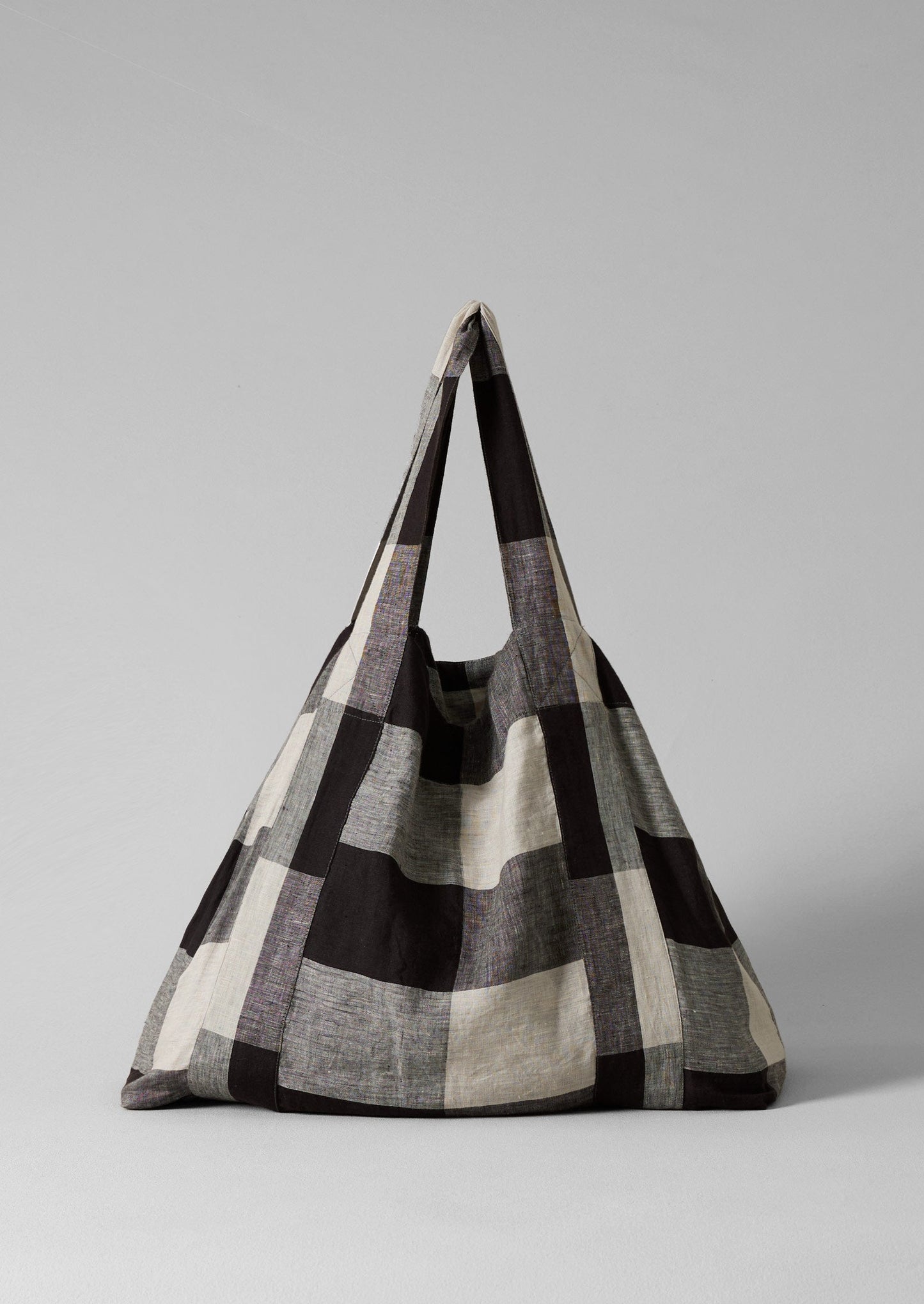 Borsa in lino leggero Macro Gingham | Ecru/Carbone