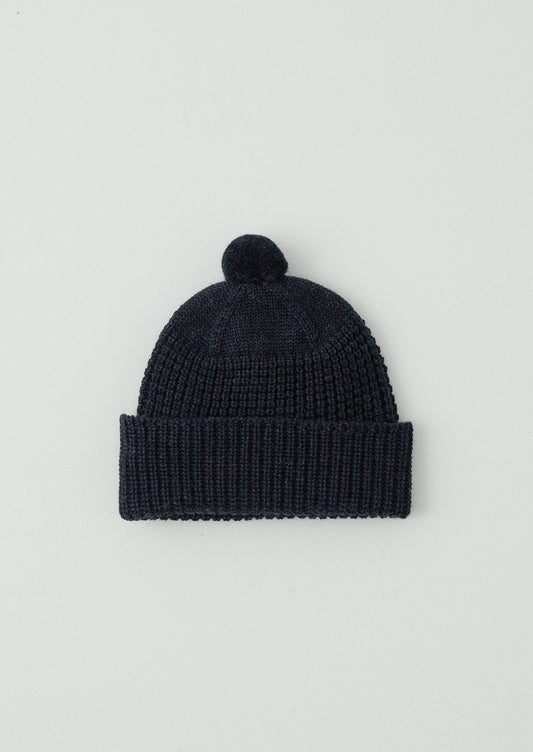 Berretto in lana con motivo a nido d'ape | Blu navy mélange
