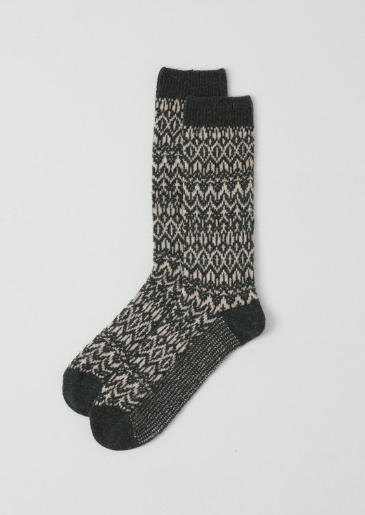 Calzini in lana jacquard a rombi | Antracite/Pergamena