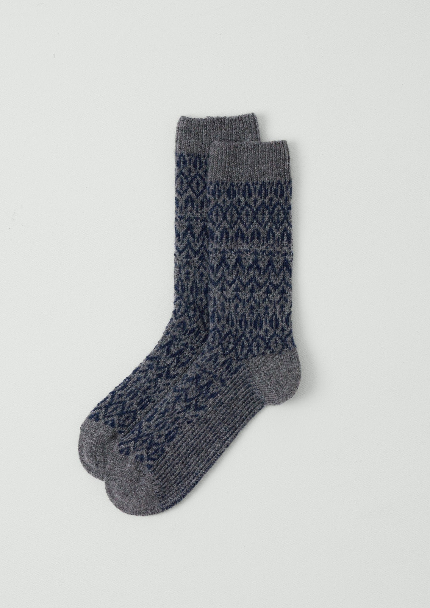 Calzini in lana jacquard a rombi | Grigio mélange/blu