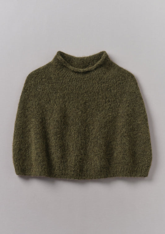 Poncho lavorato a maglia in misto alpaca Lofty | Oliva