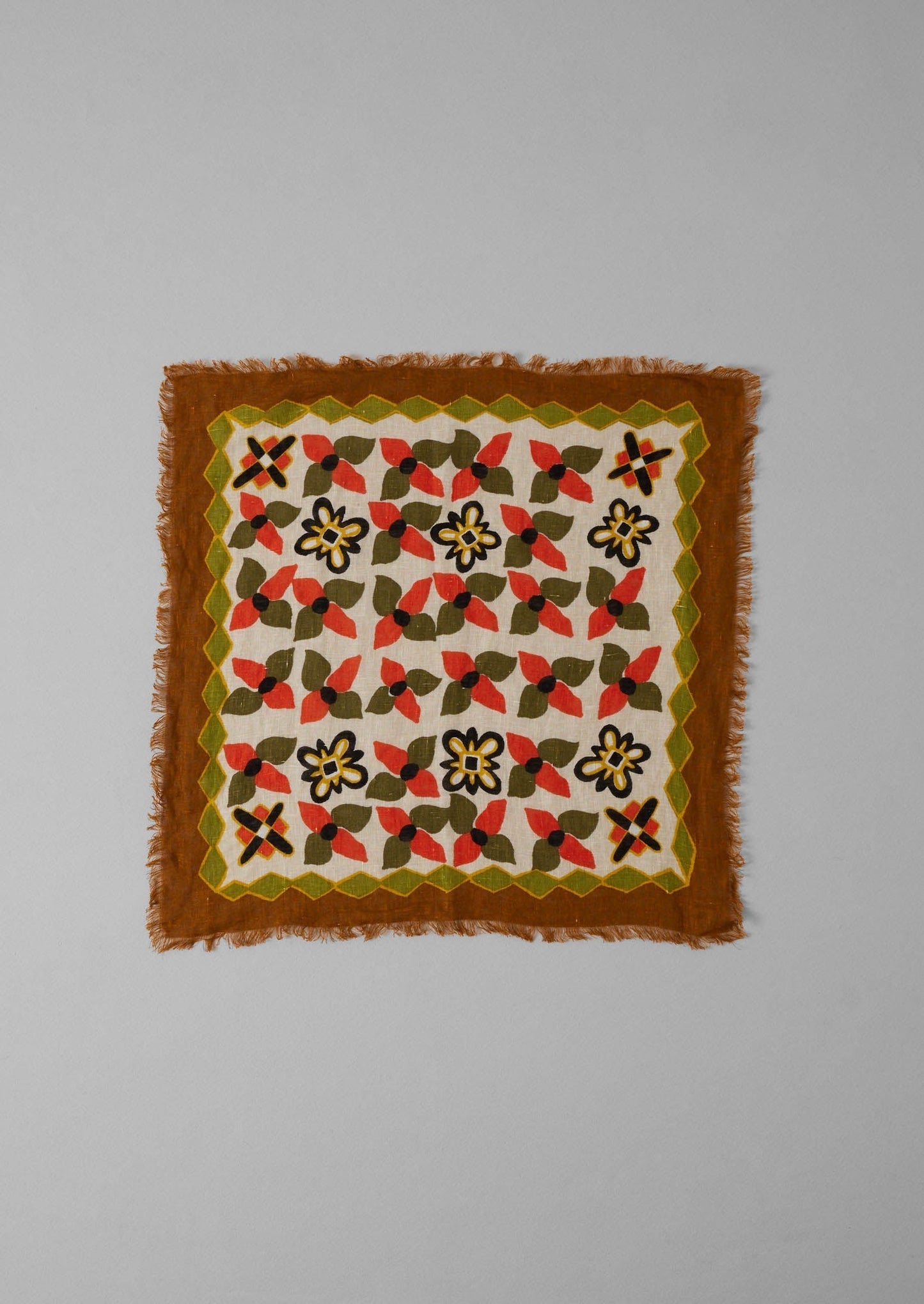 Bandana in lino con stampa floreale folk | Paprika/Verde caldo
