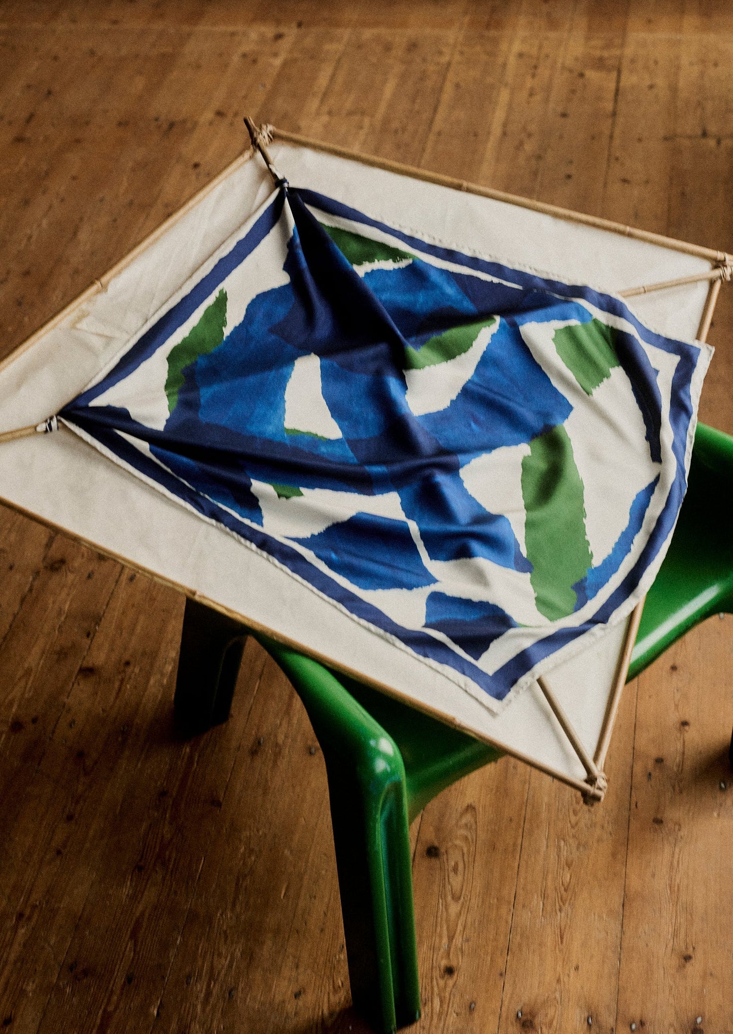 Bandana in seta con stampa washi | Blu/Verde