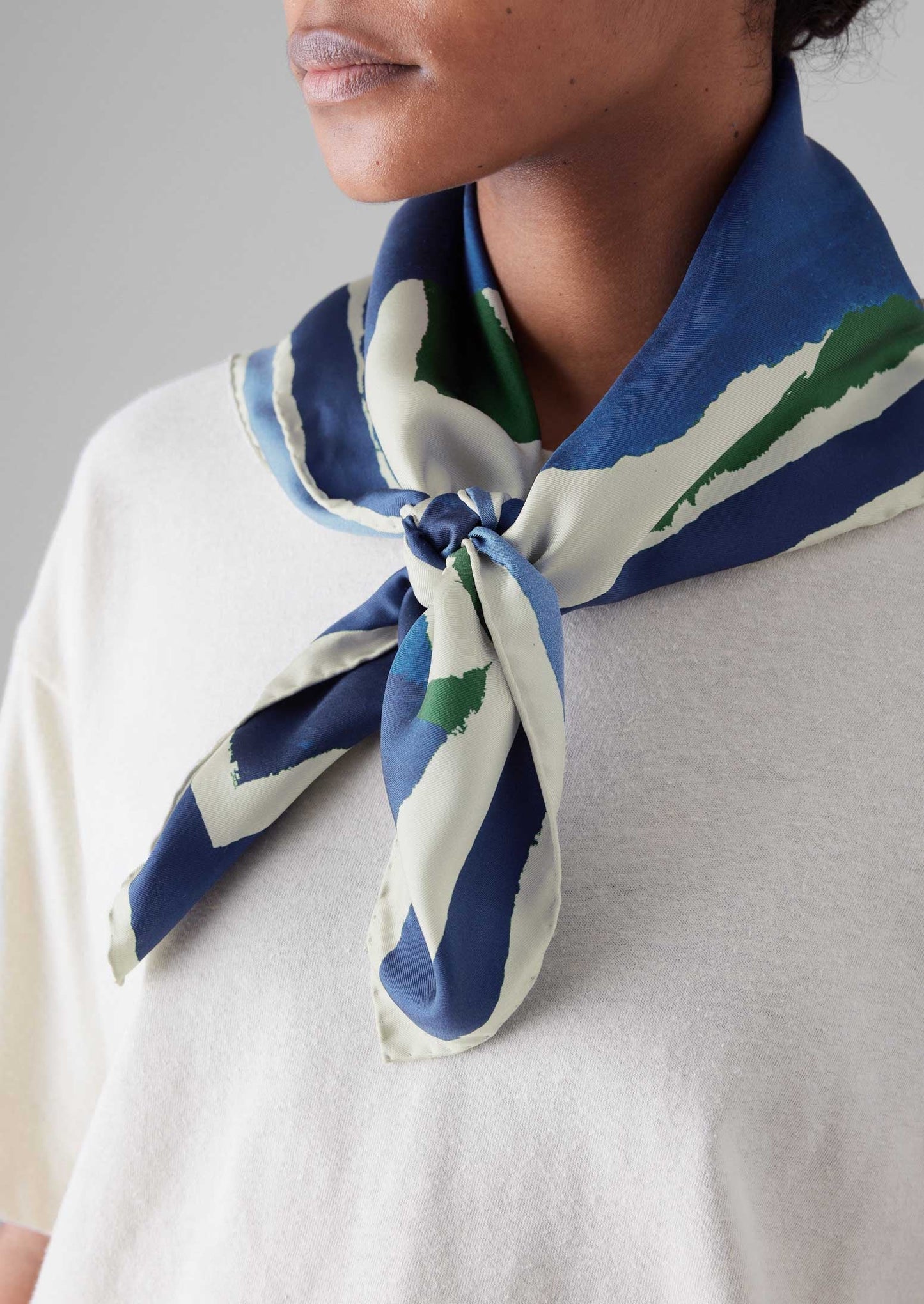 Bandana in seta con stampa washi | Blu/Verde