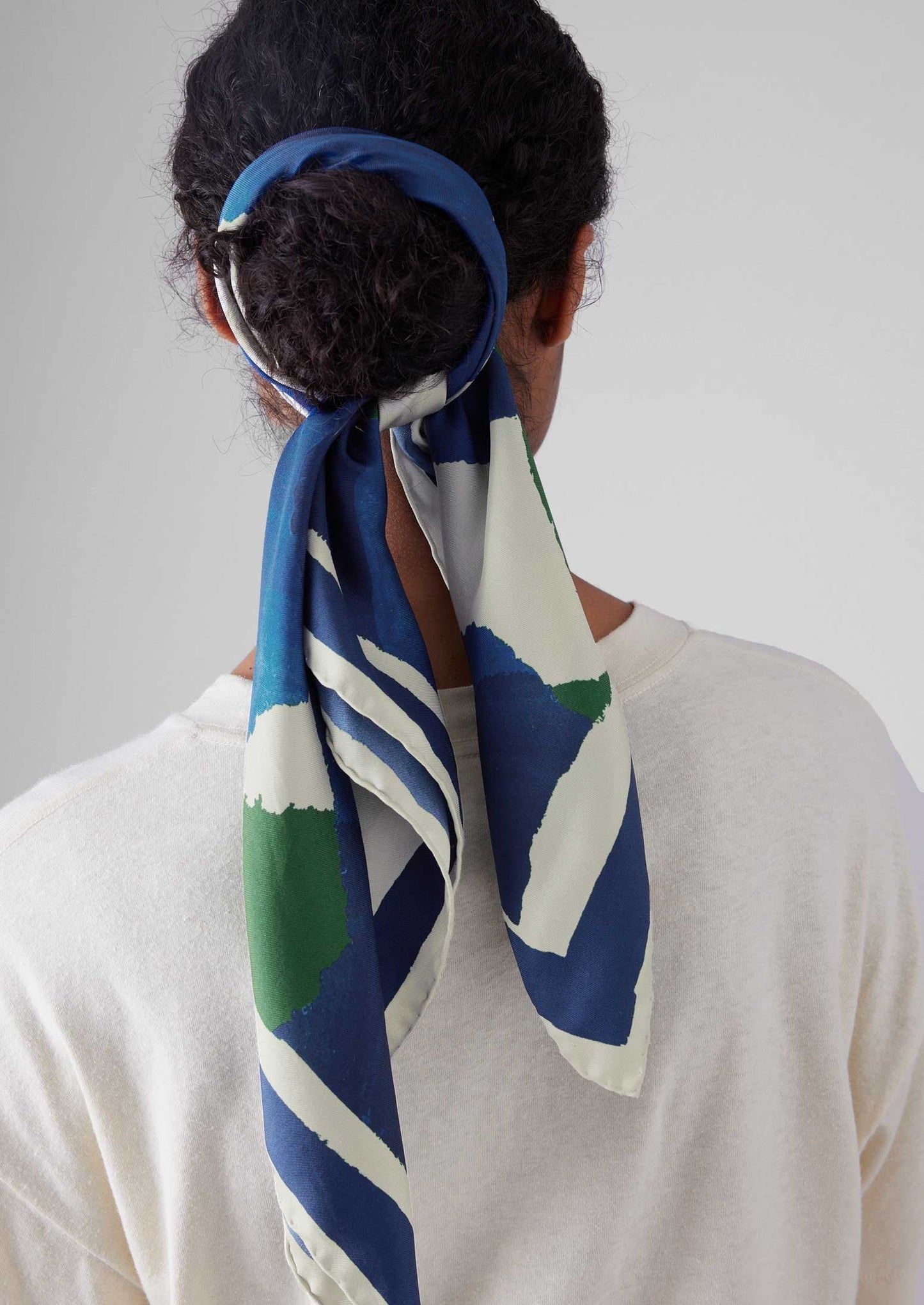 Bandana in seta con stampa washi | Blu/Verde