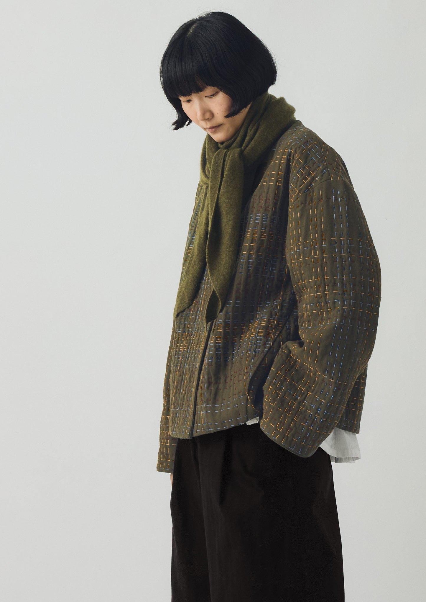 Bandana grande in lana e cashmere | Oliva