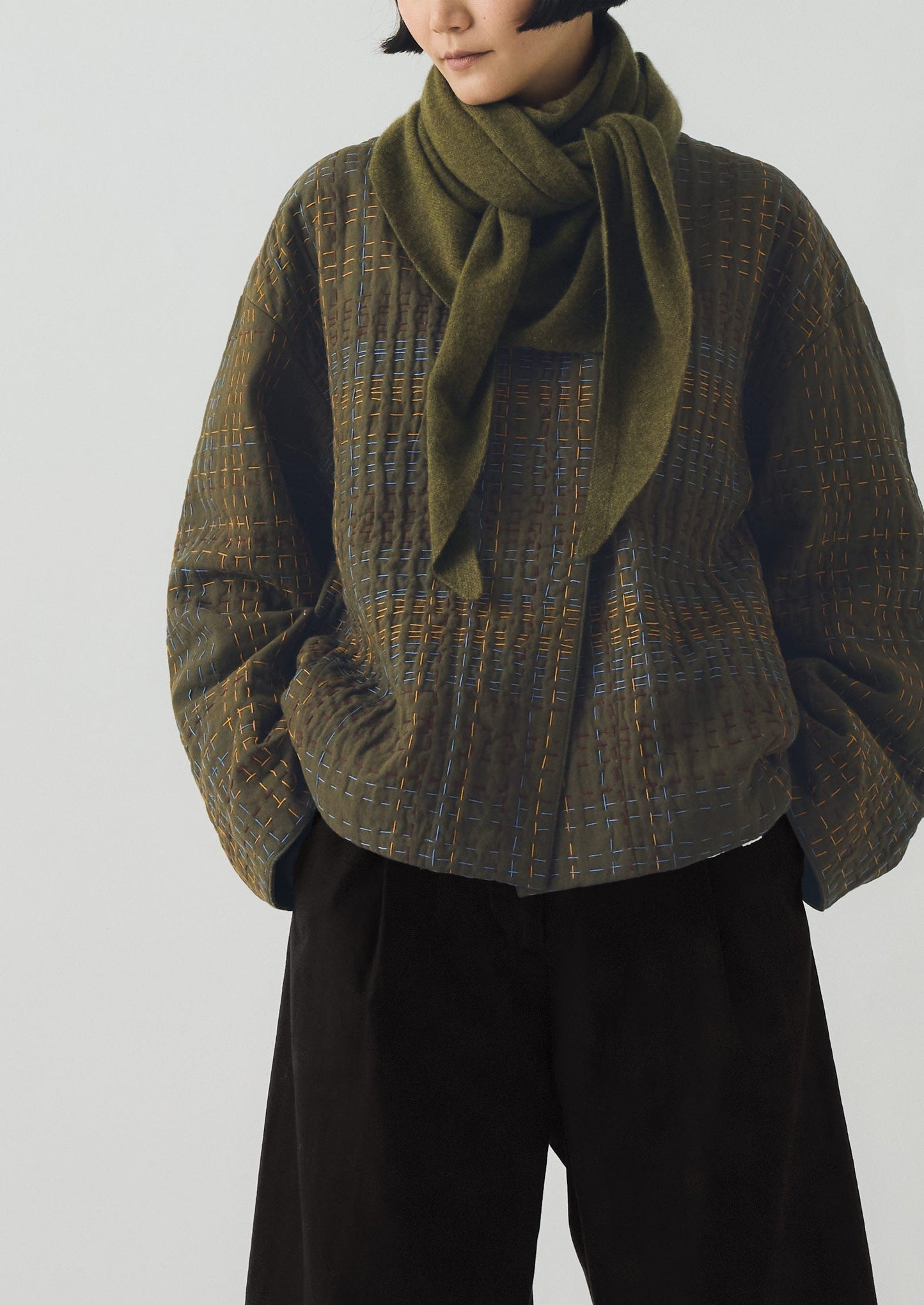 Bandana grande in lana e cashmere | Oliva