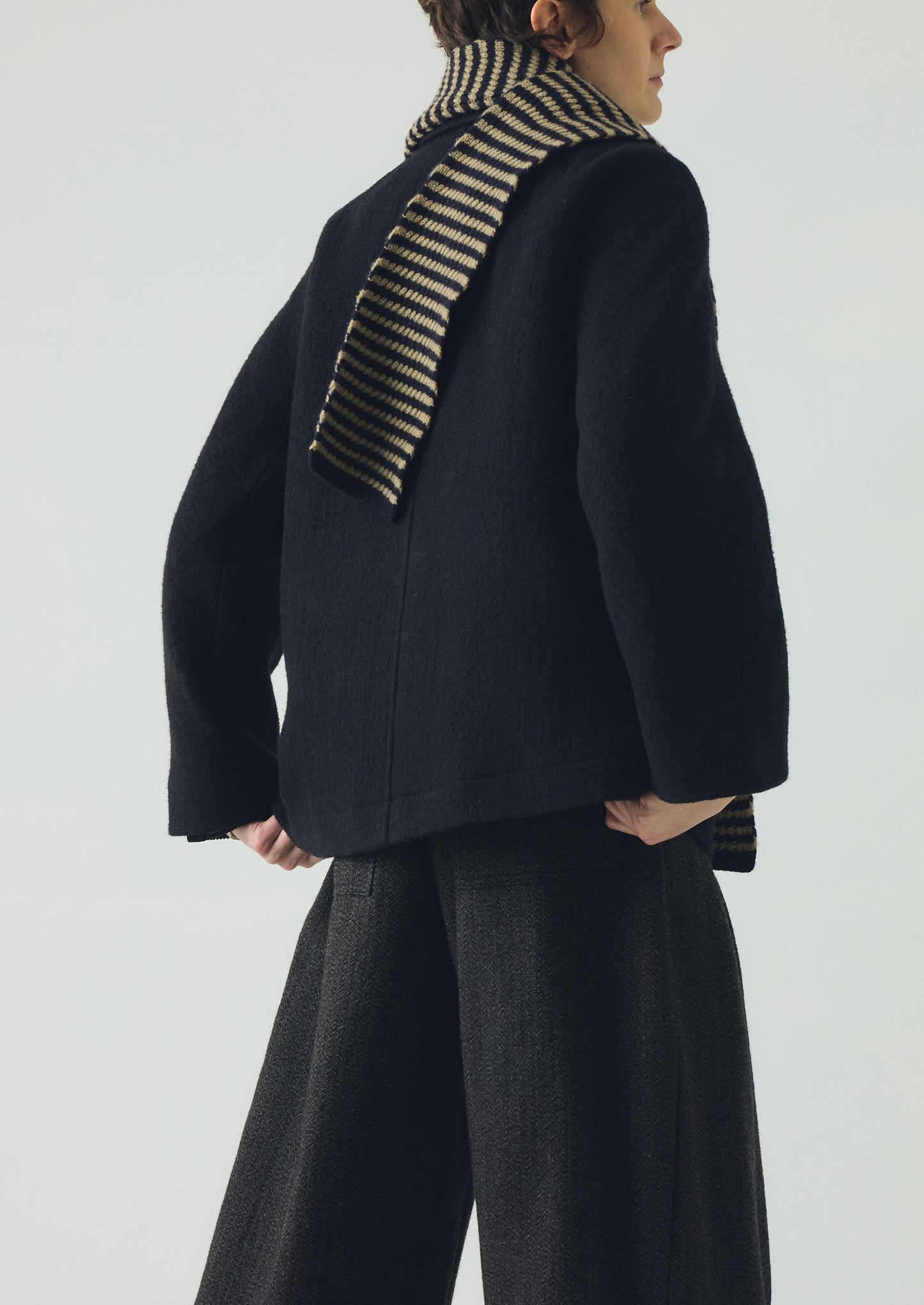 Sciarpa in lana a righe con micro-cavi | Blu navy/stucco