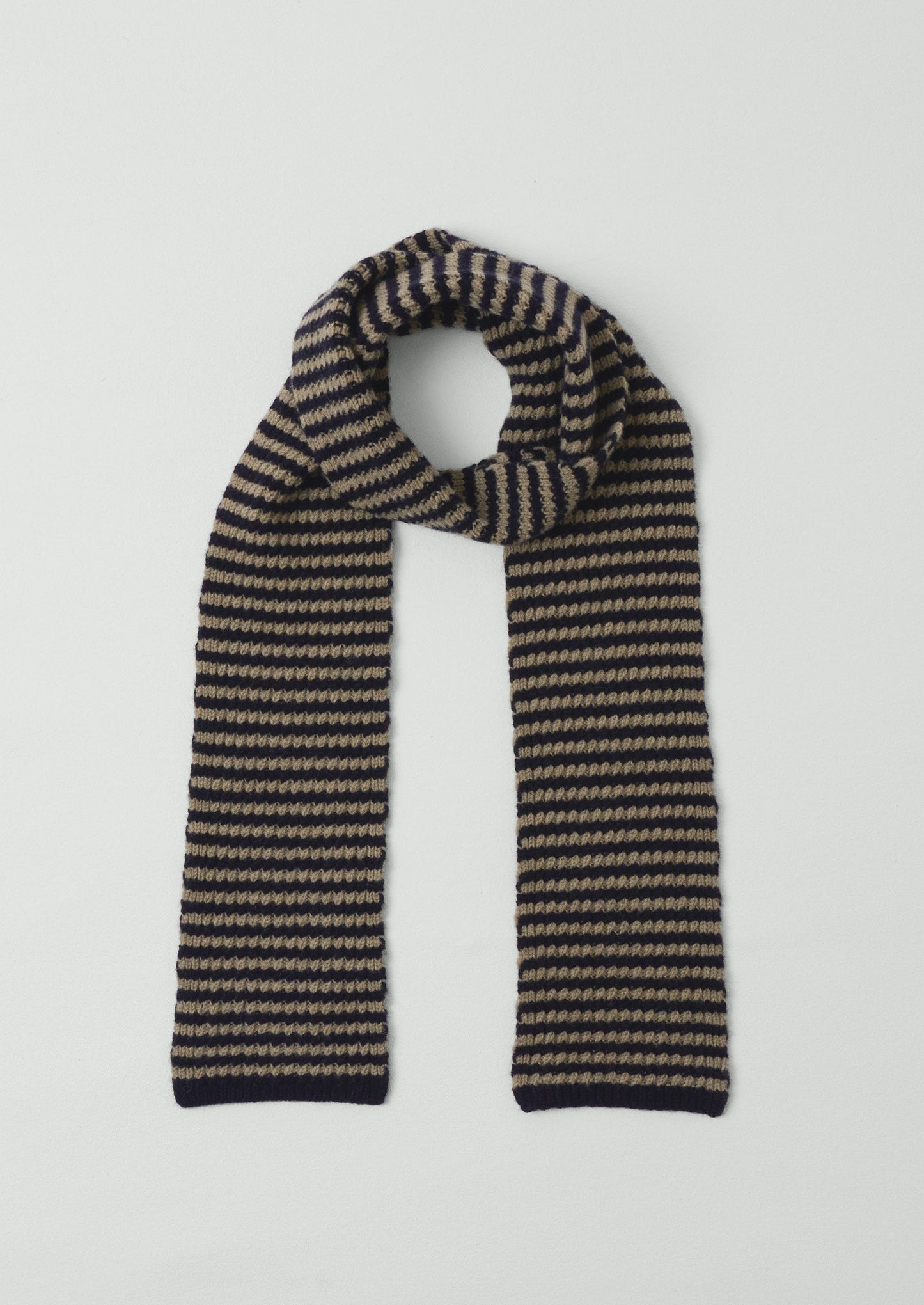 Sciarpa in lana a righe con micro-cavi | Blu navy/stucco