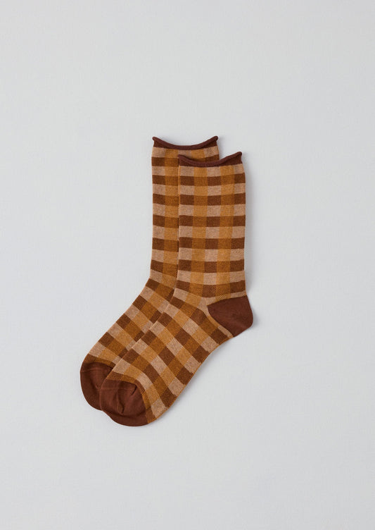 Calzini in cotone e cashmere a quadri | Arancione Multi