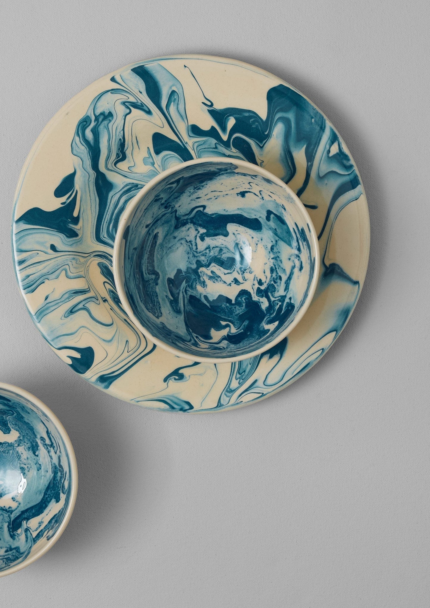 Ciotola per la colazione marmorizzata Poterie Barbotine | Crema/Blu