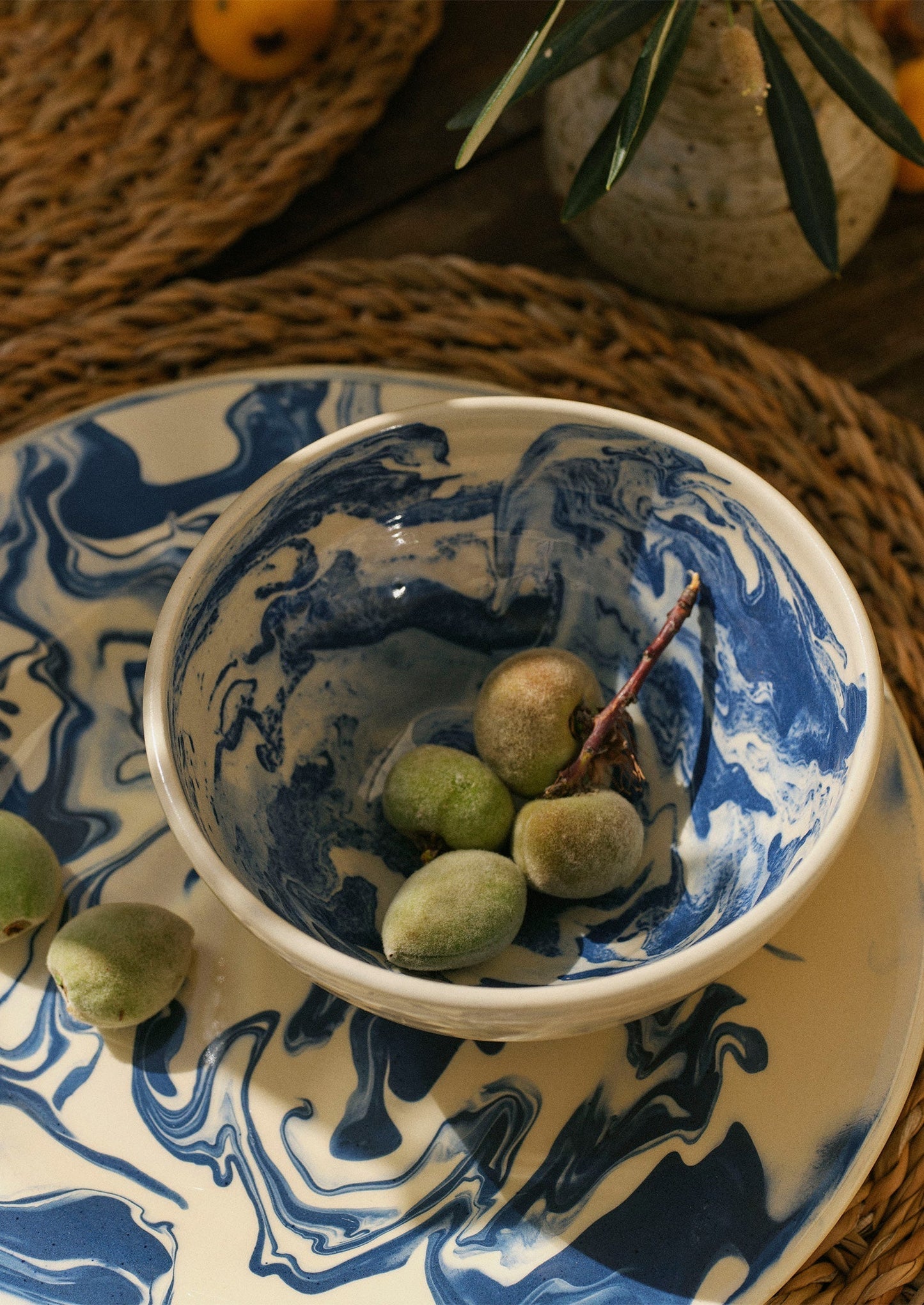 Ciotola per la colazione marmorizzata Poterie Barbotine | Crema/Blu