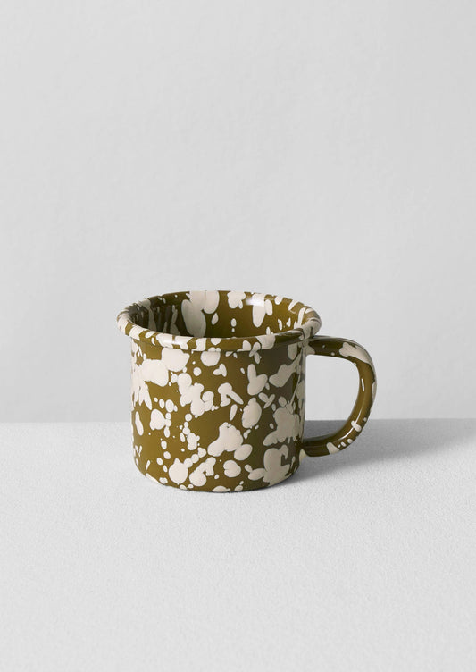 Tazza smaltata a schizzi | Oliva/Ecru