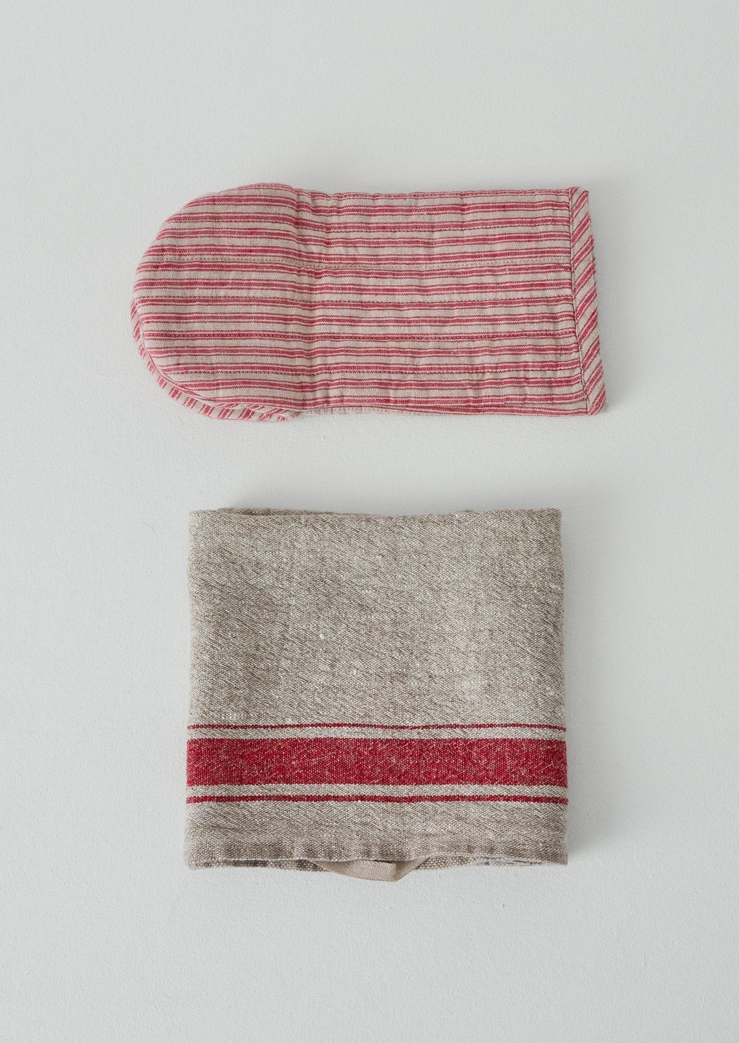 Guanto da forno in lino a righe | Naturale/Rosso