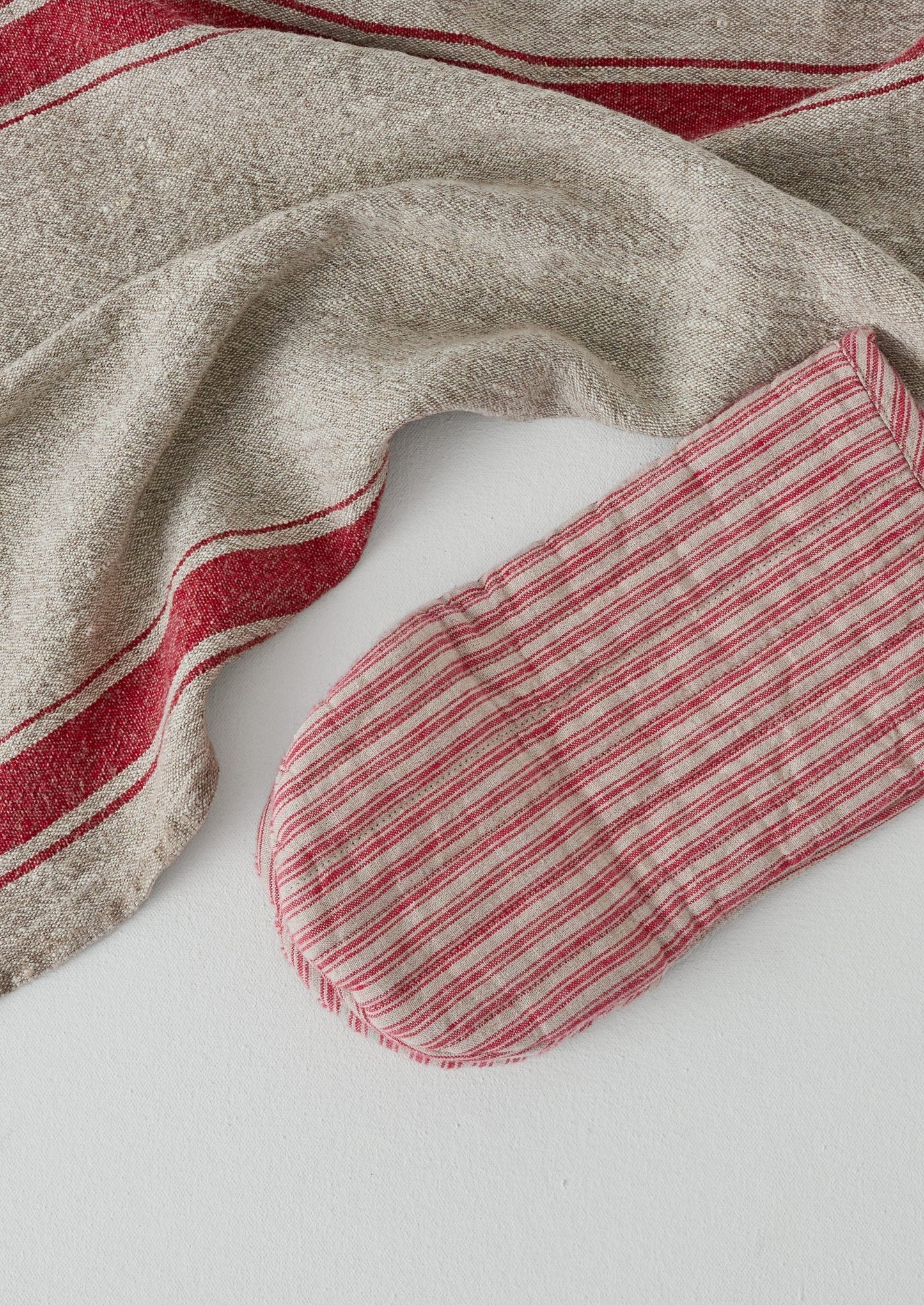 Guanto da forno in lino a righe | Naturale/Rosso