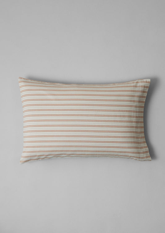Set di federe in flanella a righe di cotone per casalinghe Ines | Albicocca/Blu tenue
