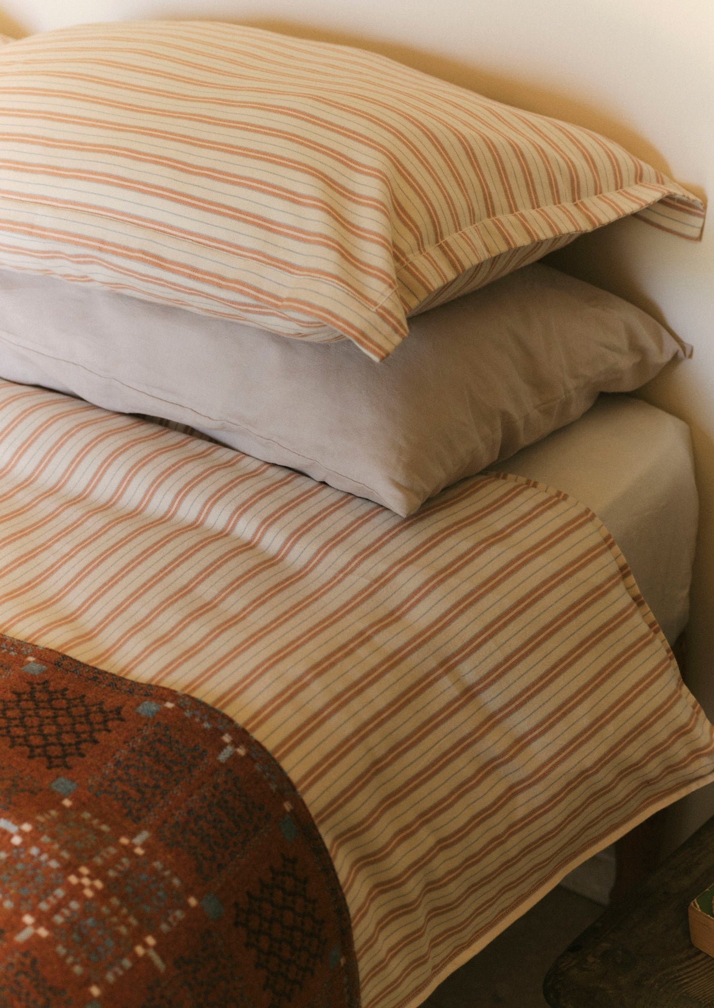 Set di federe in flanella a righe di cotone Oxford Ines | Albicocca/Blu tenue
