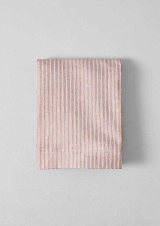 Lenzuolo piano a righe in cotone biologico | Ecru/Rosa