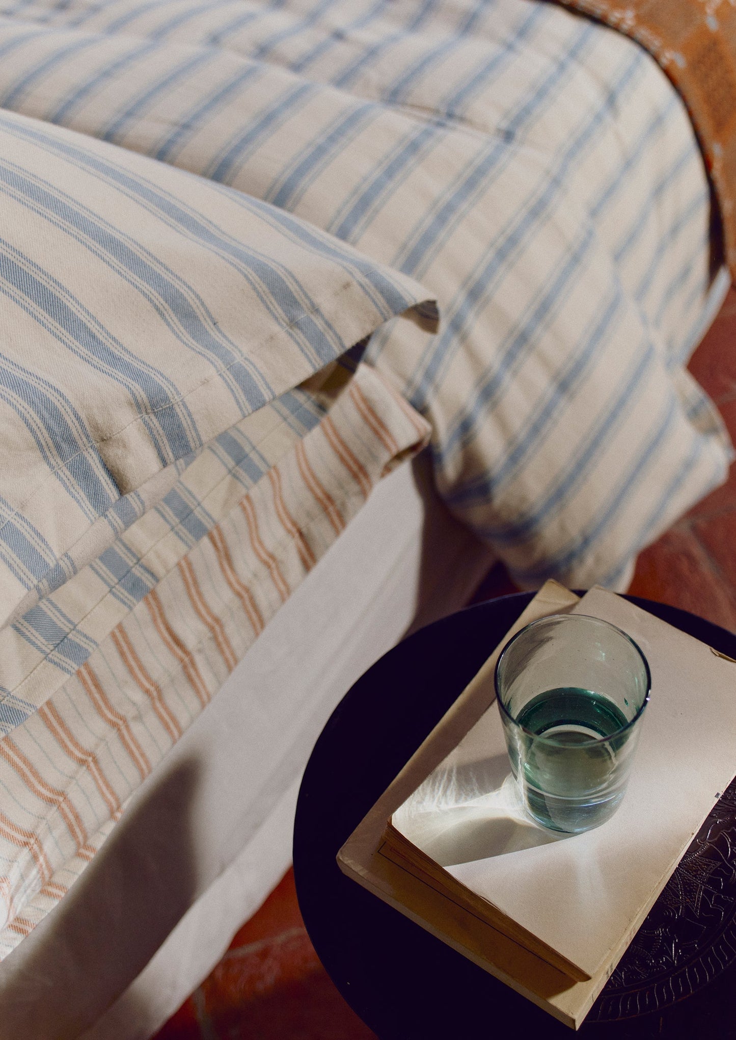 Set di federe in flanella di cotone Oxford a righe Fjord | Blu lavato/Écru