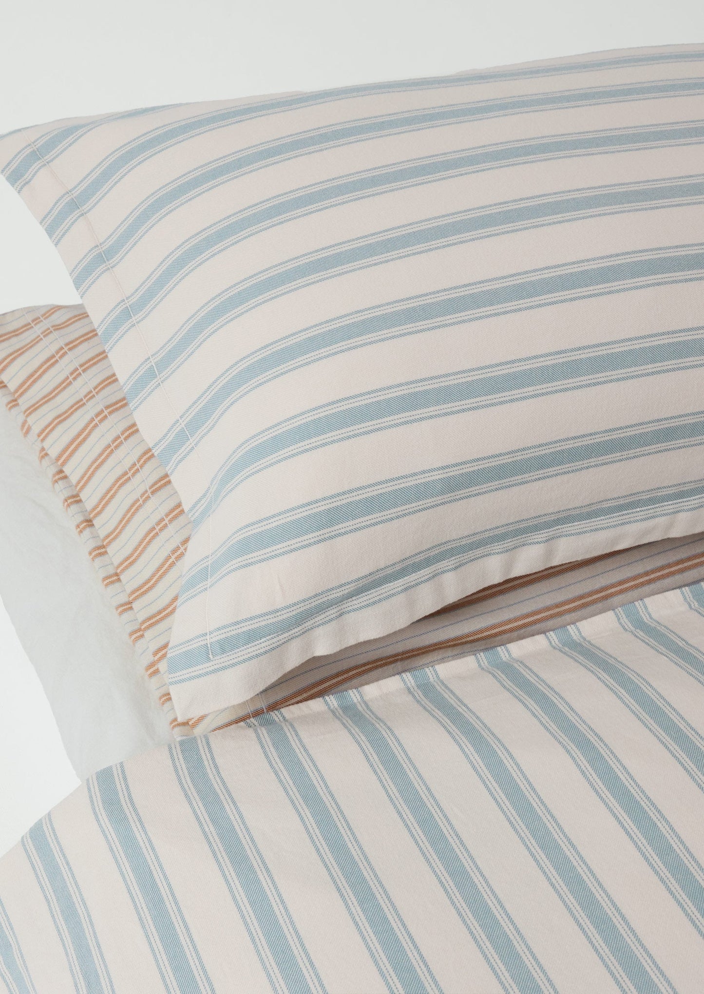 Set di federe in flanella di cotone Oxford a righe Fjord | Blu lavato/Écru