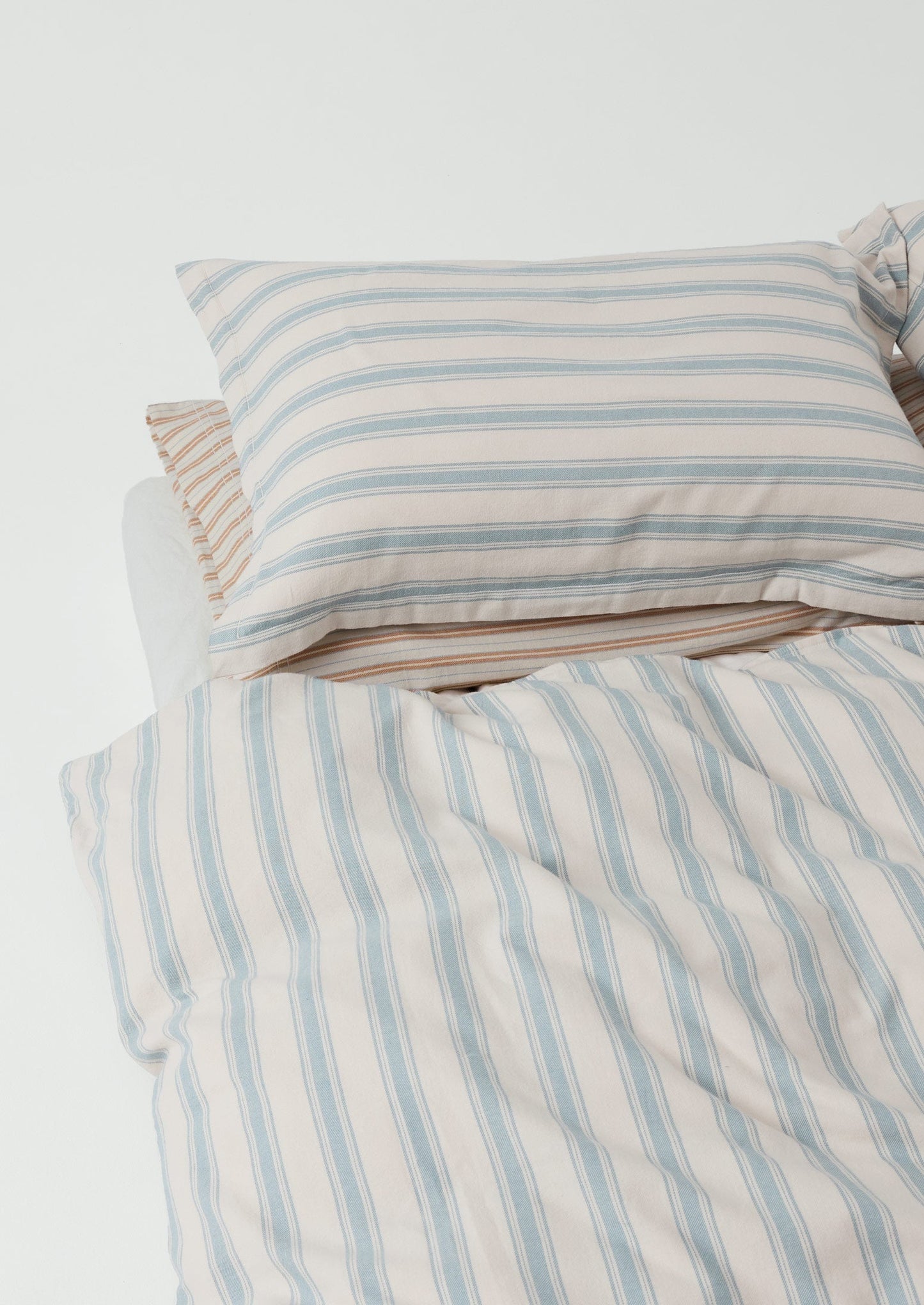 Set di federe in flanella di cotone Oxford a righe Fjord | Blu lavato/Écru