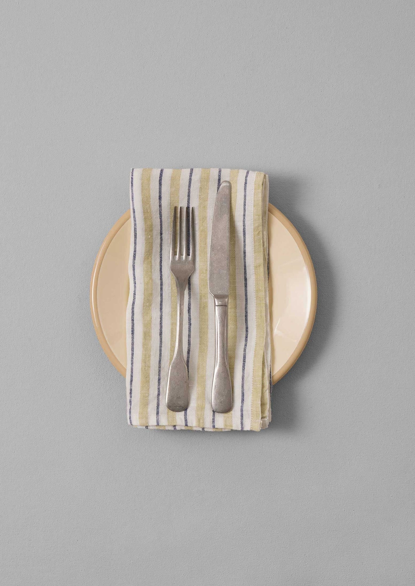 Tovagliolo di lino a righe Faro | Lime lavato/Blu notte