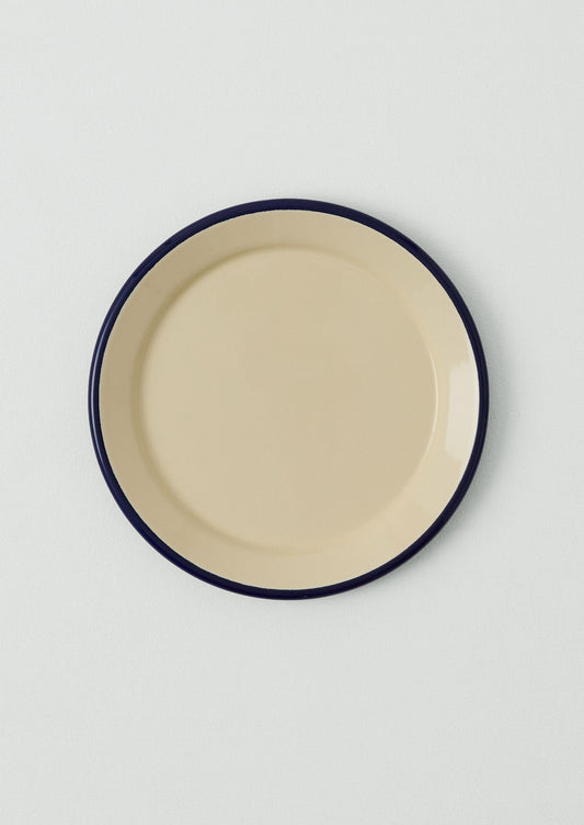 Piatto piano smaltato | Crema/Blu