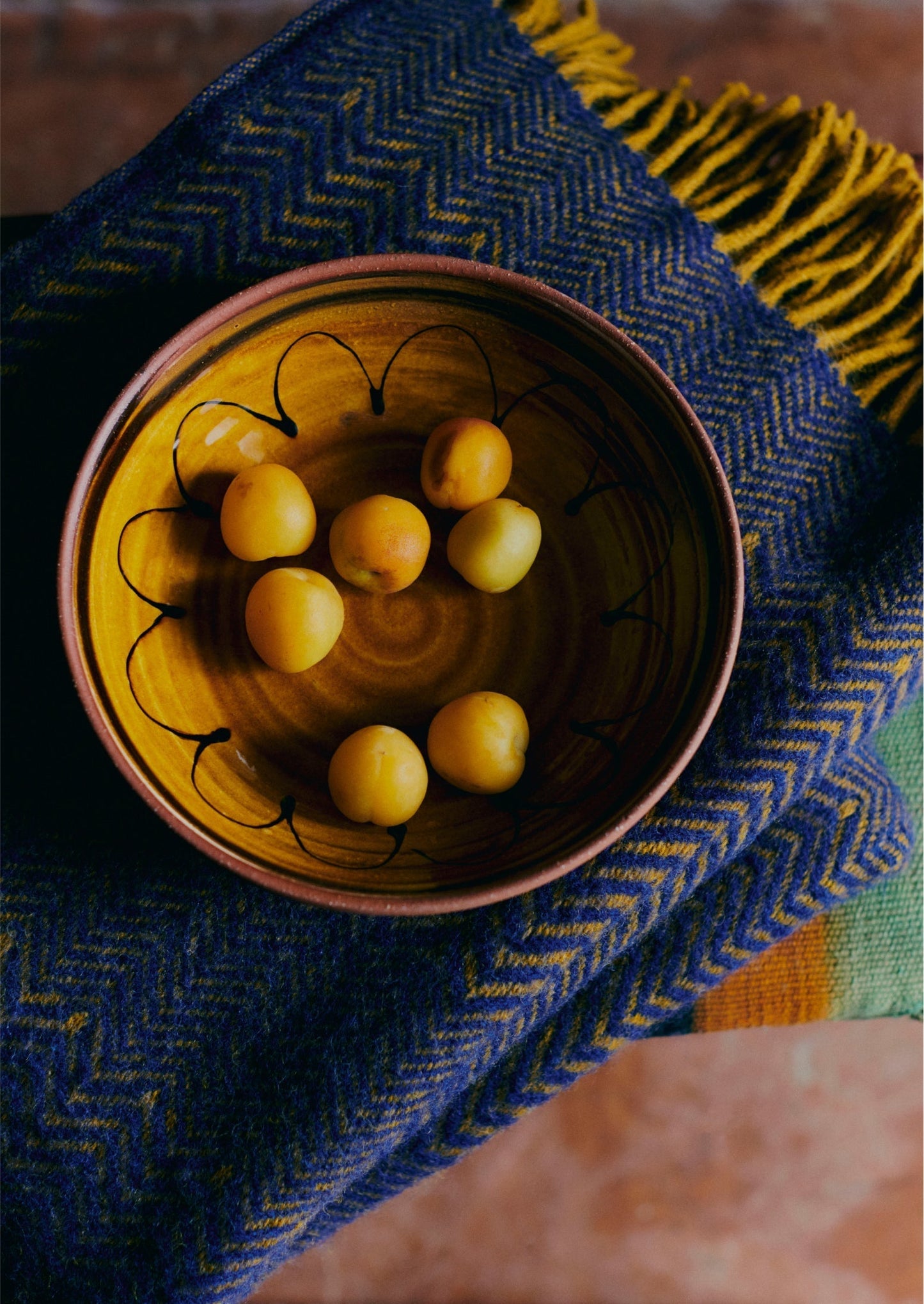 Coperta di lana a zig zag | Blu navy/caramello