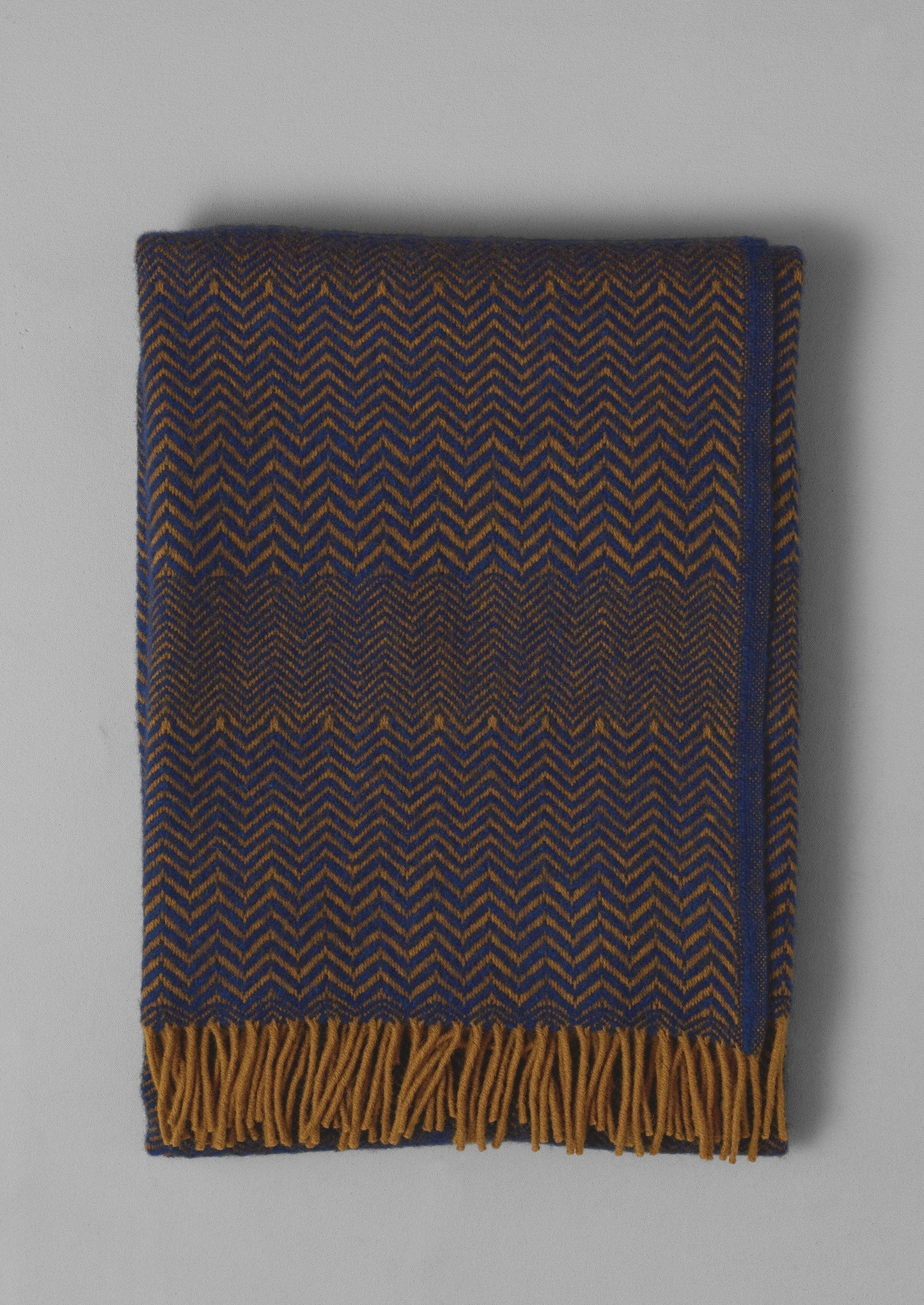Coperta di lana a zig zag | Blu navy/caramello