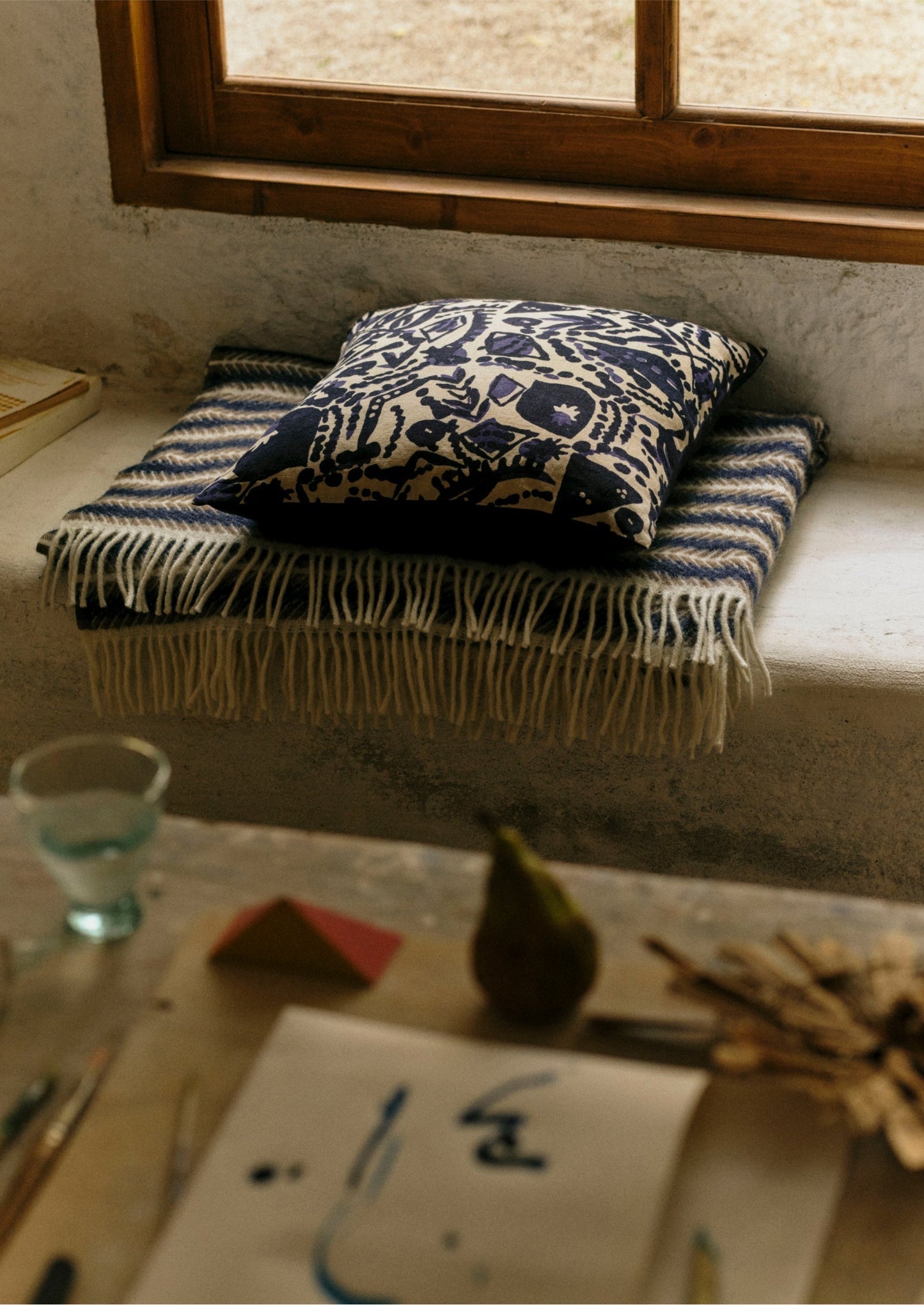 Coperta di lana Oscar | Blu/Sabbia