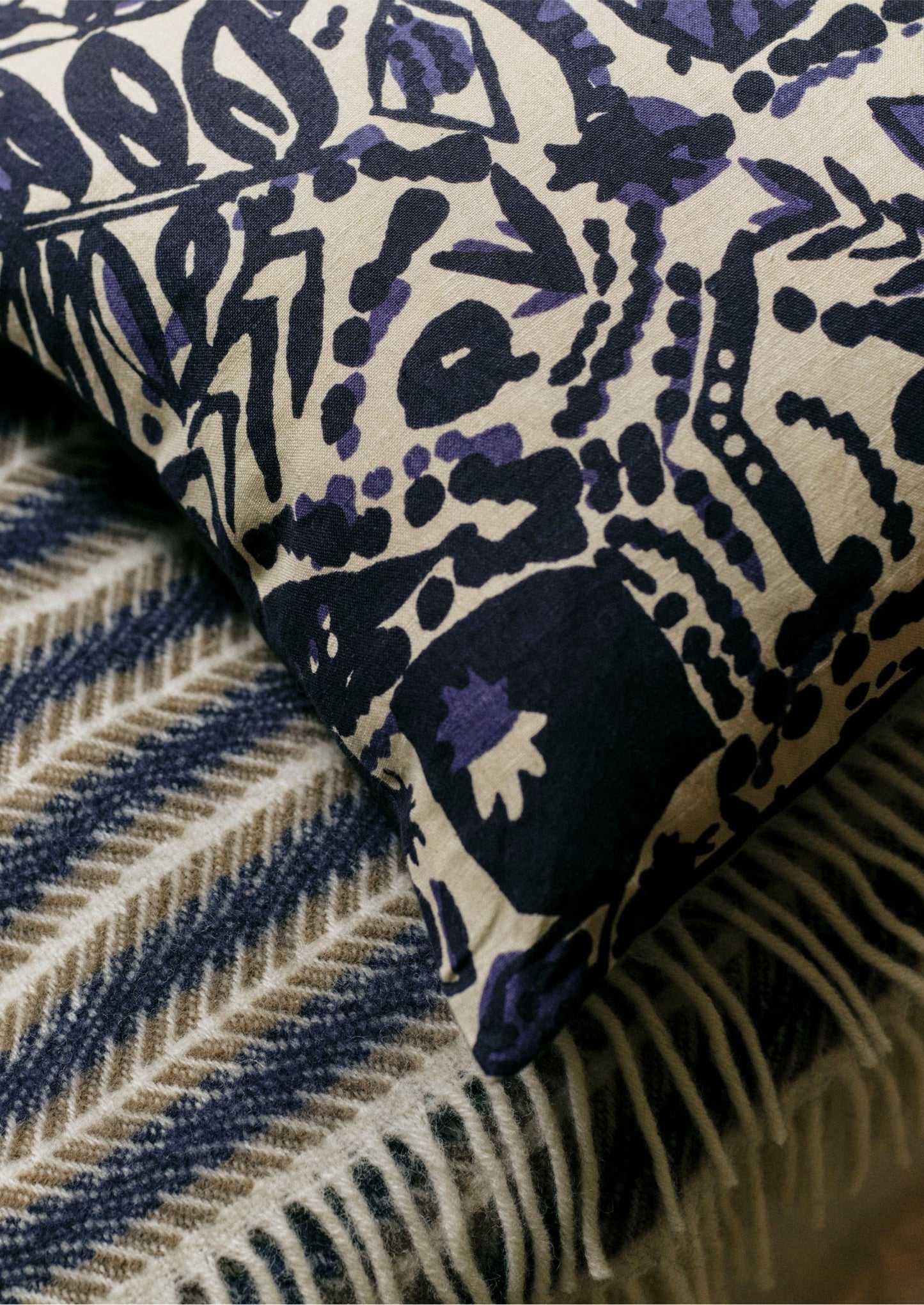 Coperta di lana Oscar | Blu/Sabbia