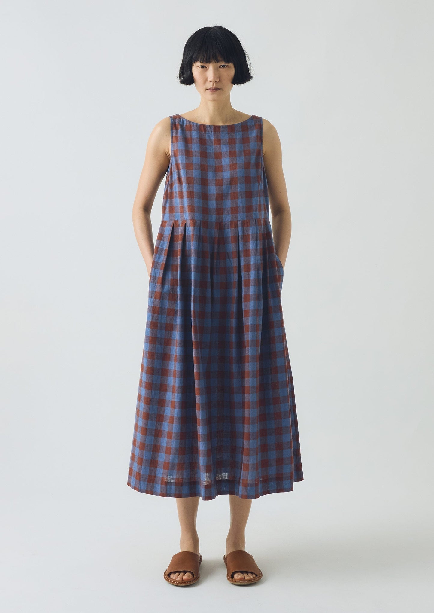 Abito Aila Mineral Check in lino e cotone | Marrone ocra/Fiordaliso scuro