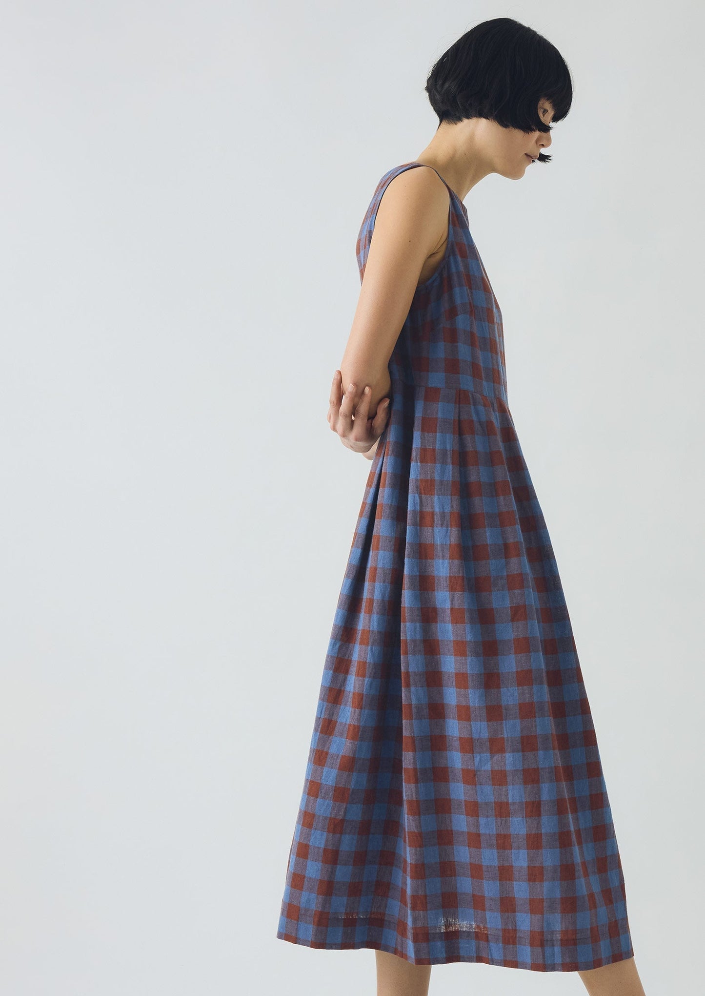 Abito Aila Mineral Check in lino e cotone | Marrone ocra/Fiordaliso scuro