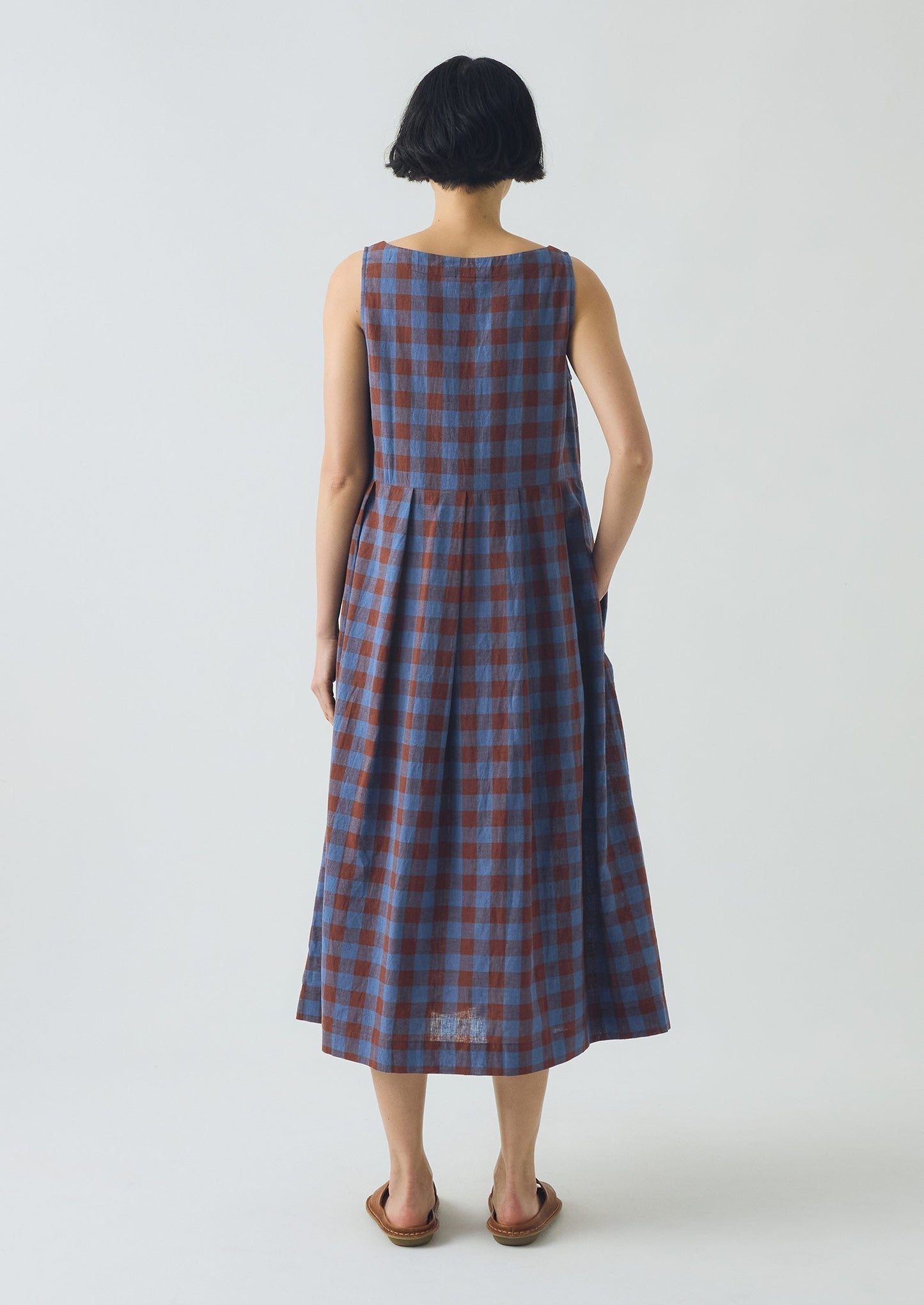 Abito Aila Mineral Check in lino e cotone | Marrone ocra/Fiordaliso scuro