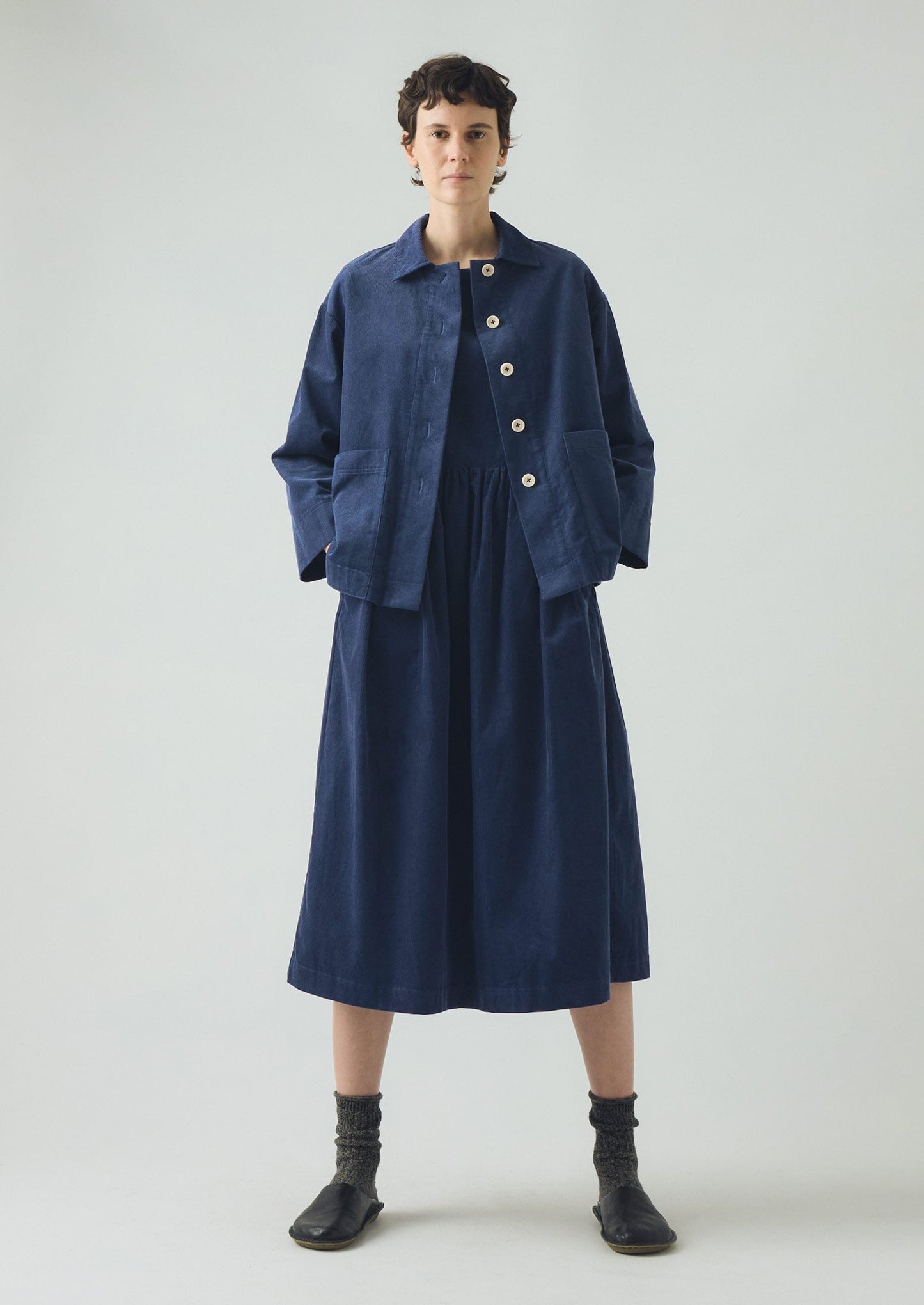 Abito Freya in velluto a coste biologico | Blu denim