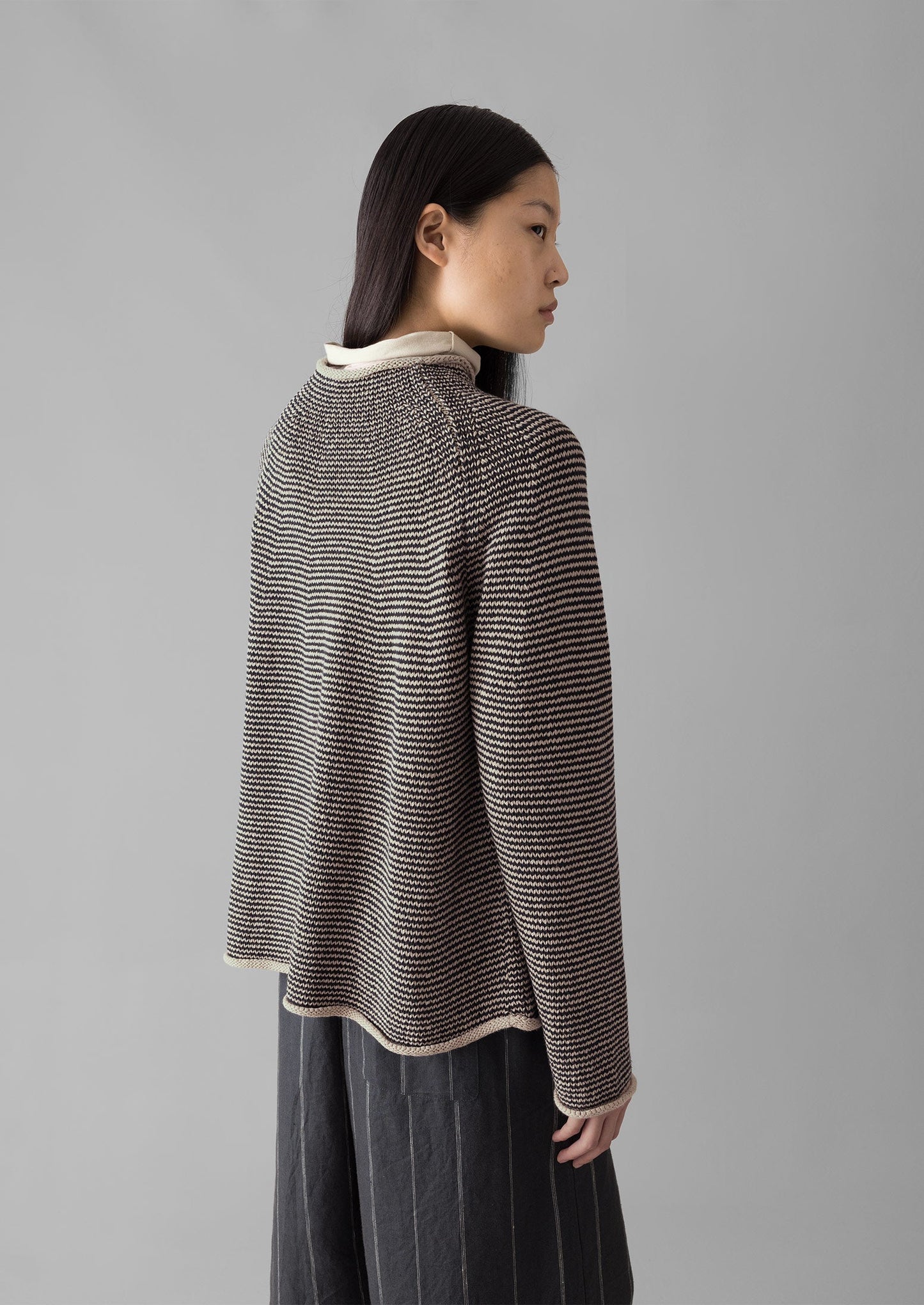Maglione a righe in lino e cotone | Blu navy/stucco