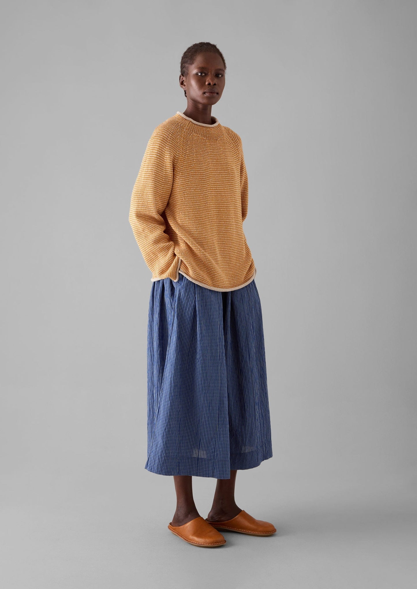 Maglione a righe in lino e cotone | Spice/Putty