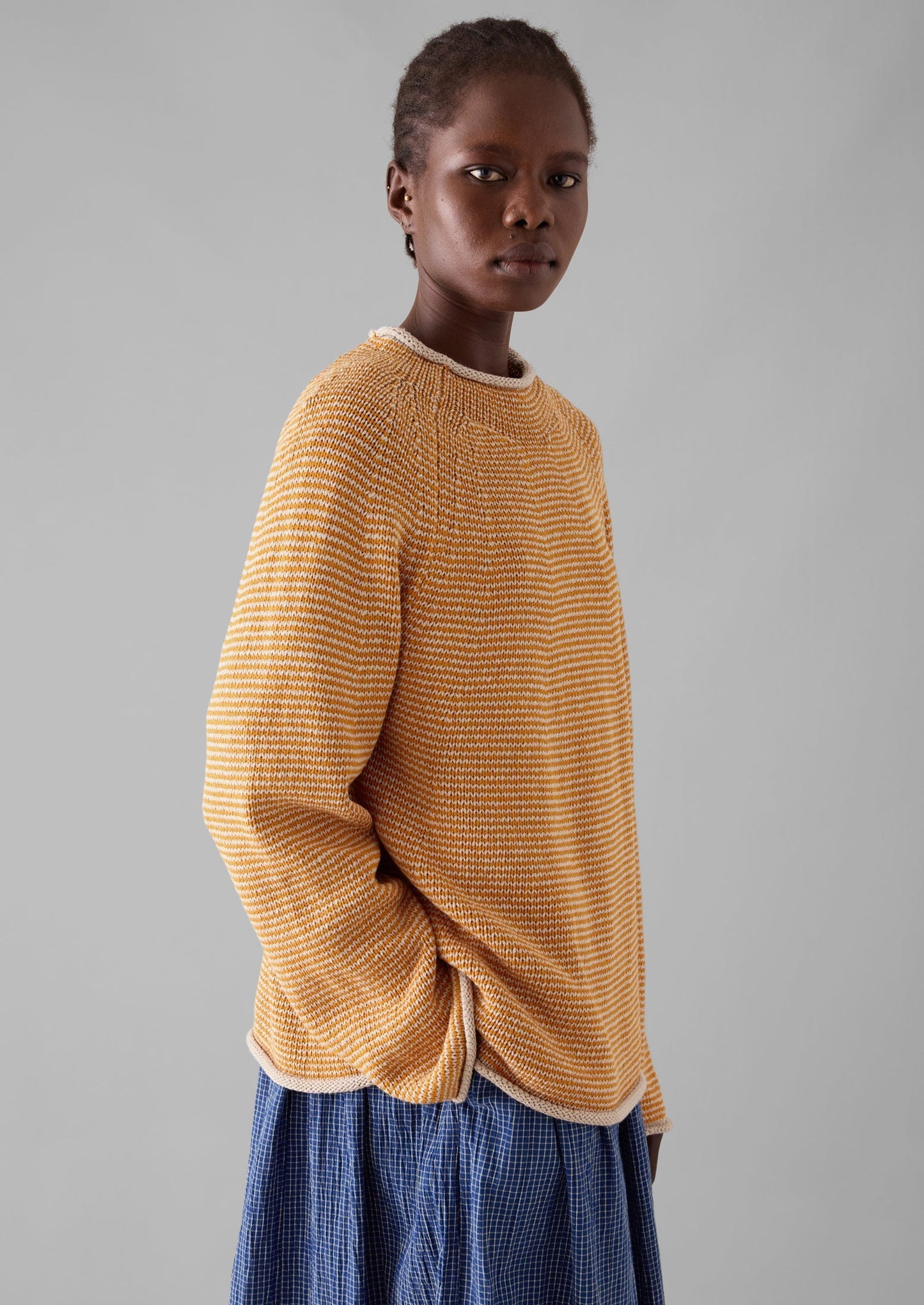 Maglione a righe in lino e cotone | Spice/Putty