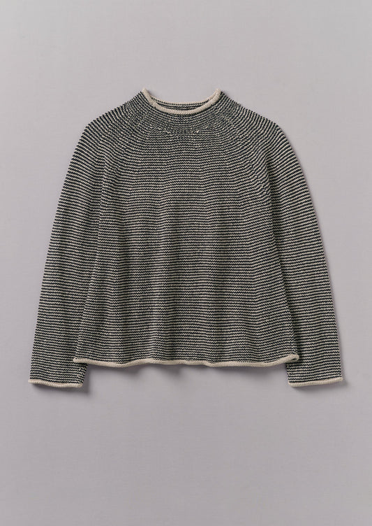Maglione a righe in lino e cotone | Blu navy/stucco