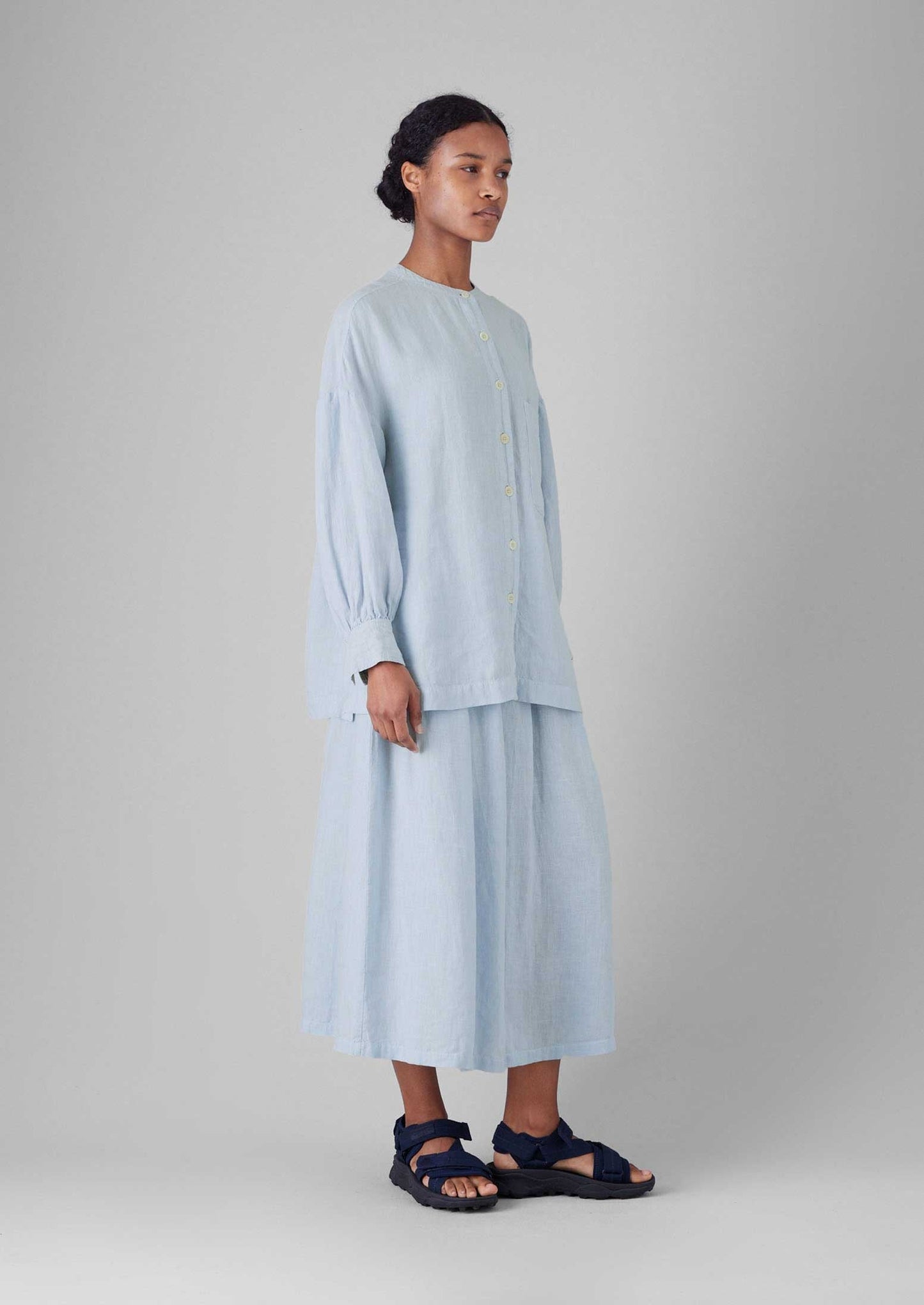 Camicia oversize in lino tinto in capo | Blu uovo