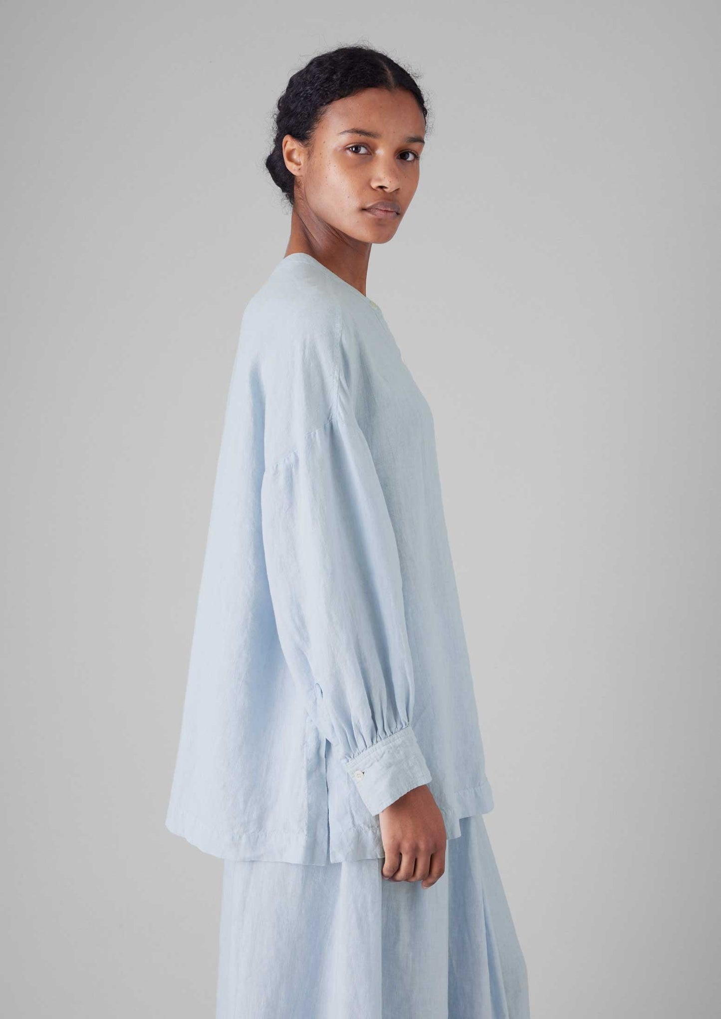 Camicia oversize in lino tinto in capo | Blu uovo