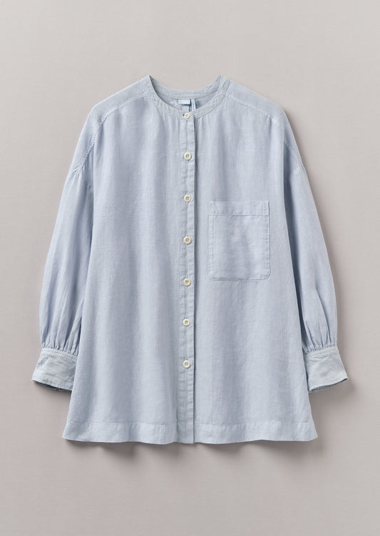 Camicia oversize in lino tinto in capo | Blu uovo