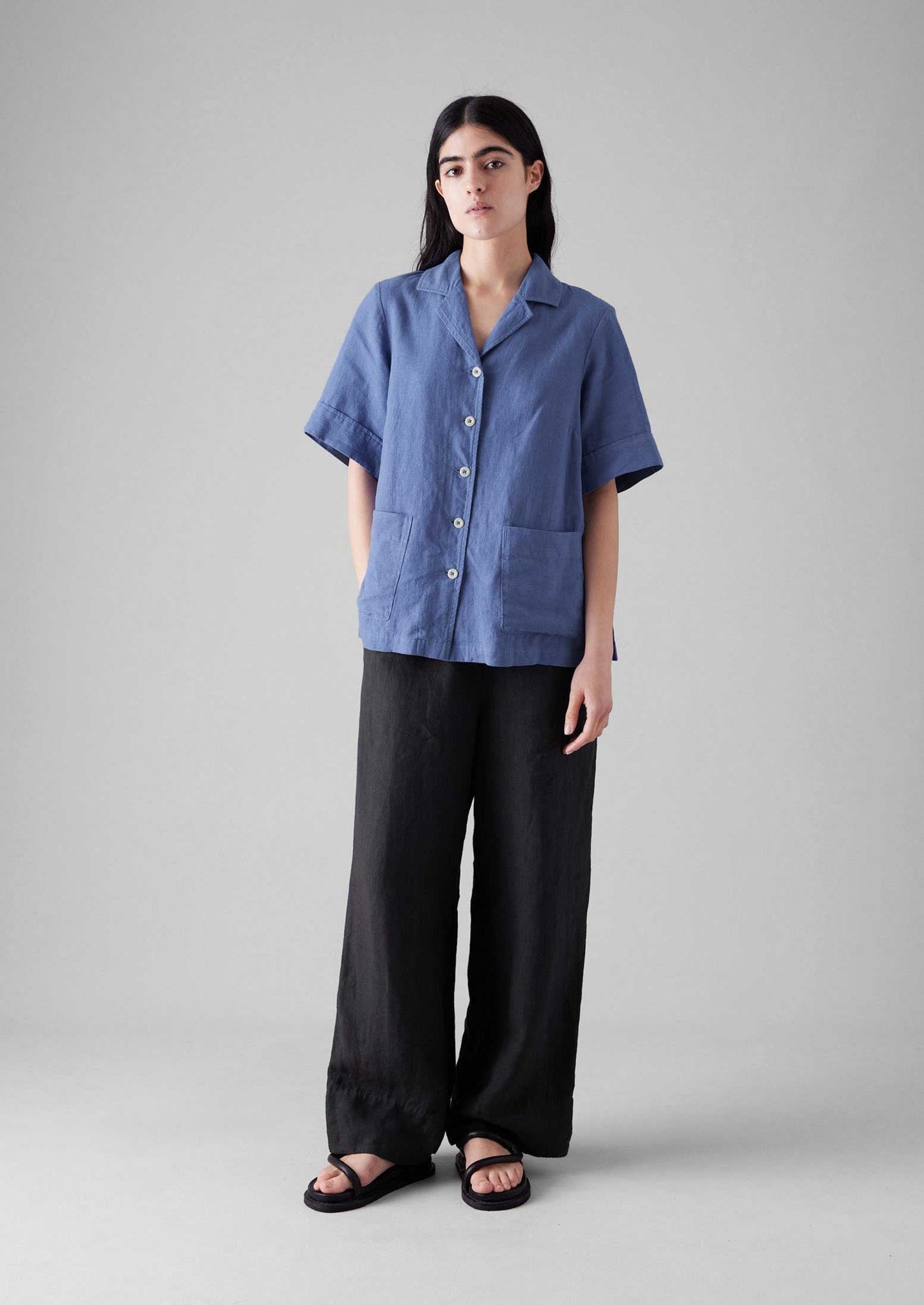 Camicia squadrata in lino tinto in capo | Fiordaliso