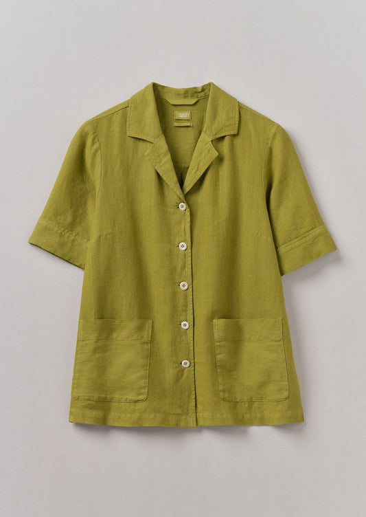 Camicia squadrata in lino tinto in capo | Olivine