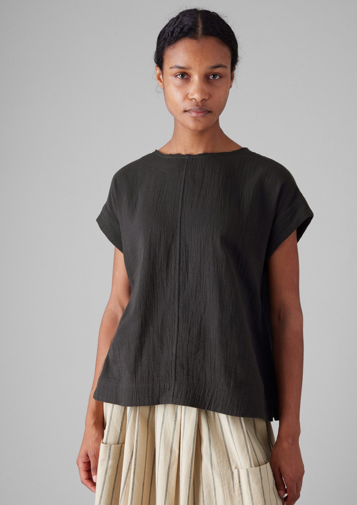 Top in garza di cotone stropicciata | Pepe nero