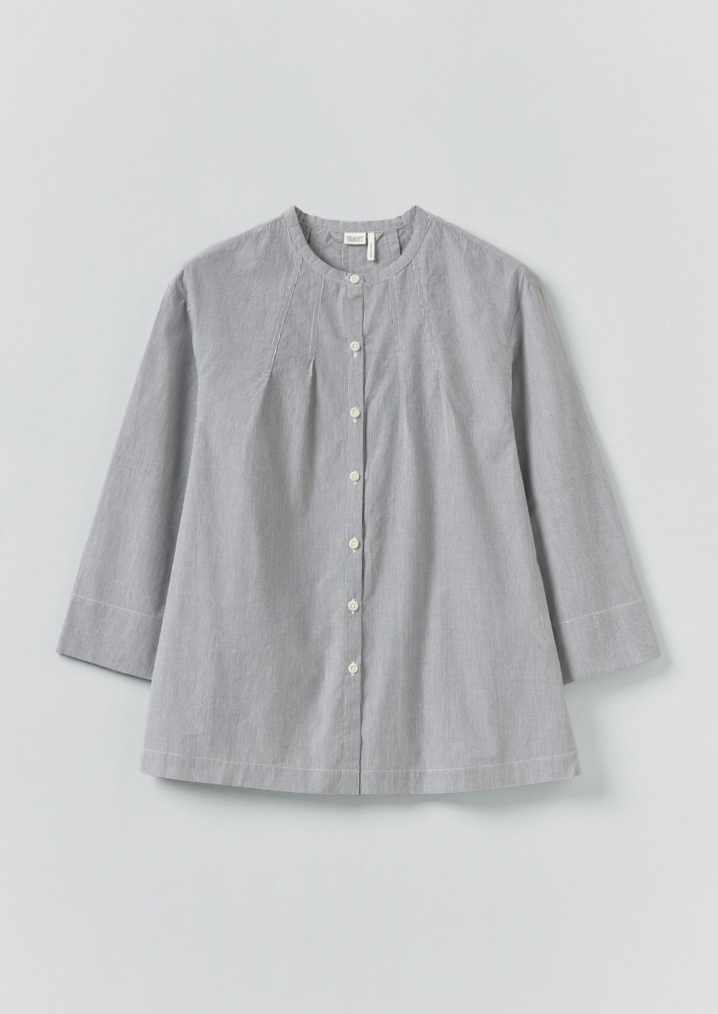 Camicia in cotone a righe sottili con cravatta | Ecru/Ardesia